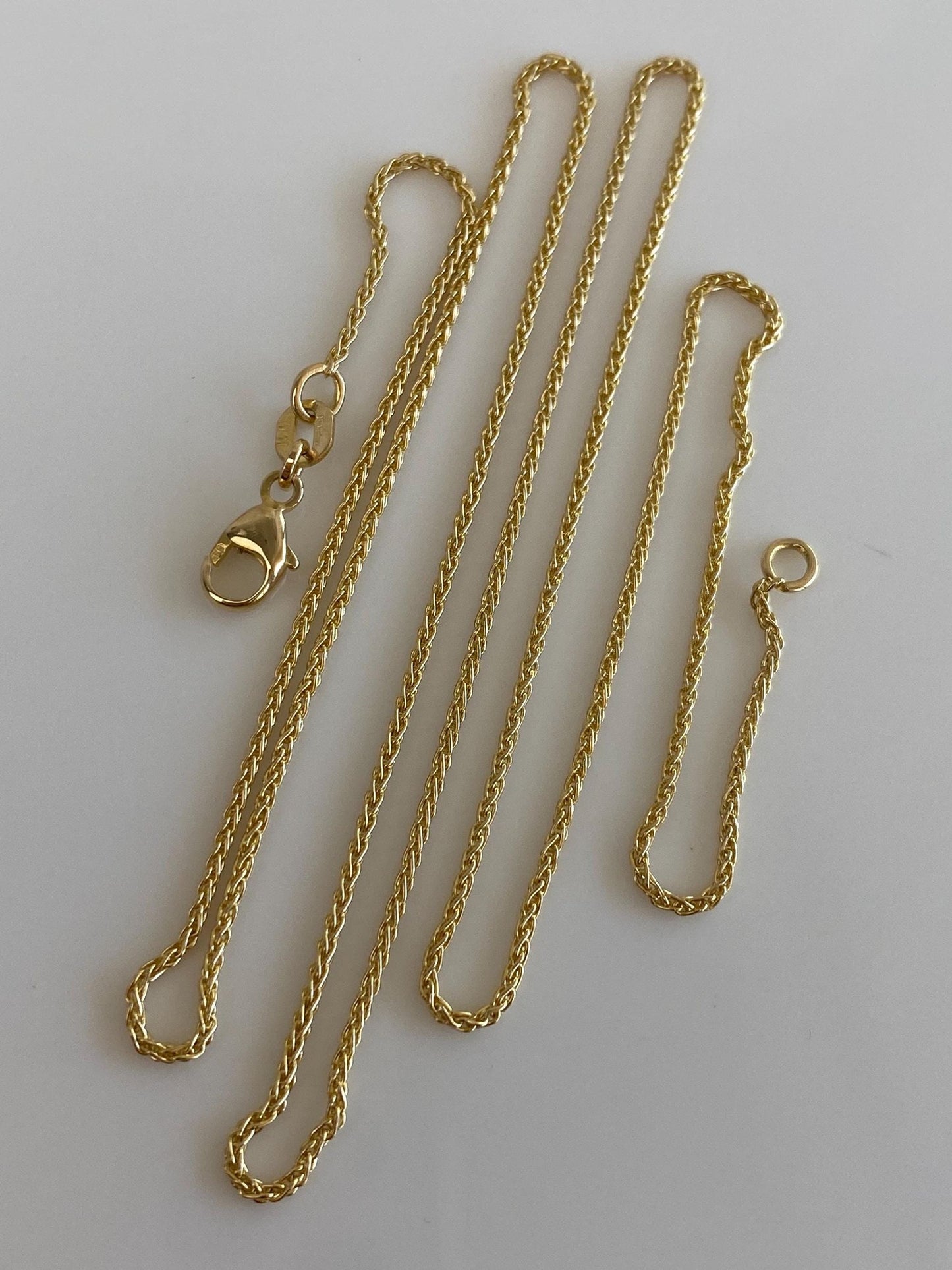 Vintage Solid 14k Yellow Gold Slim Wheat Chain Necklace - 20 inches