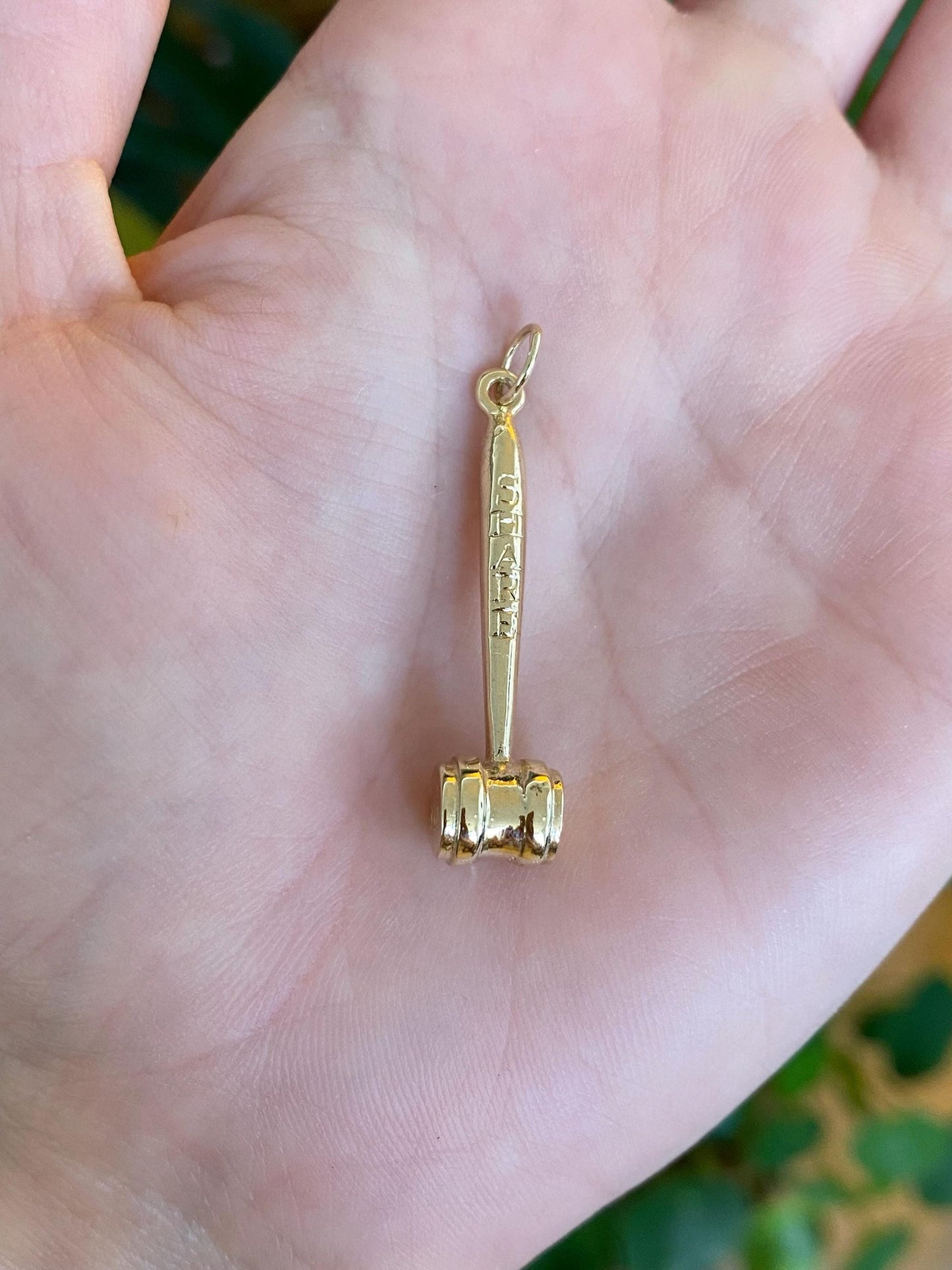 Vintage Solid 14k Yellow Gold Engraved '81 83 SHARE' Gavel Charm