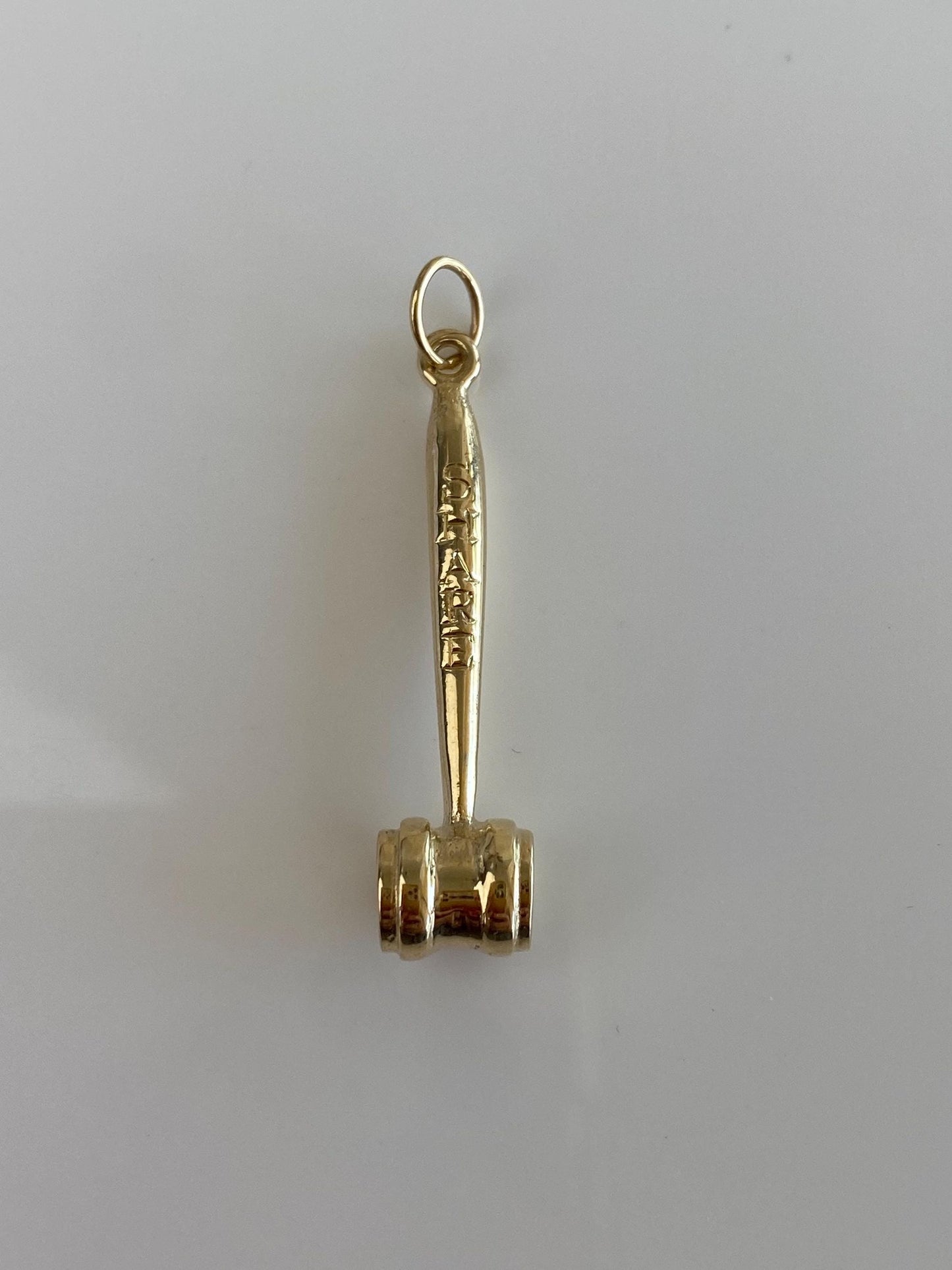 Vintage Solid 14k Yellow Gold Engraved '81 83 SHARE' Gavel Charm