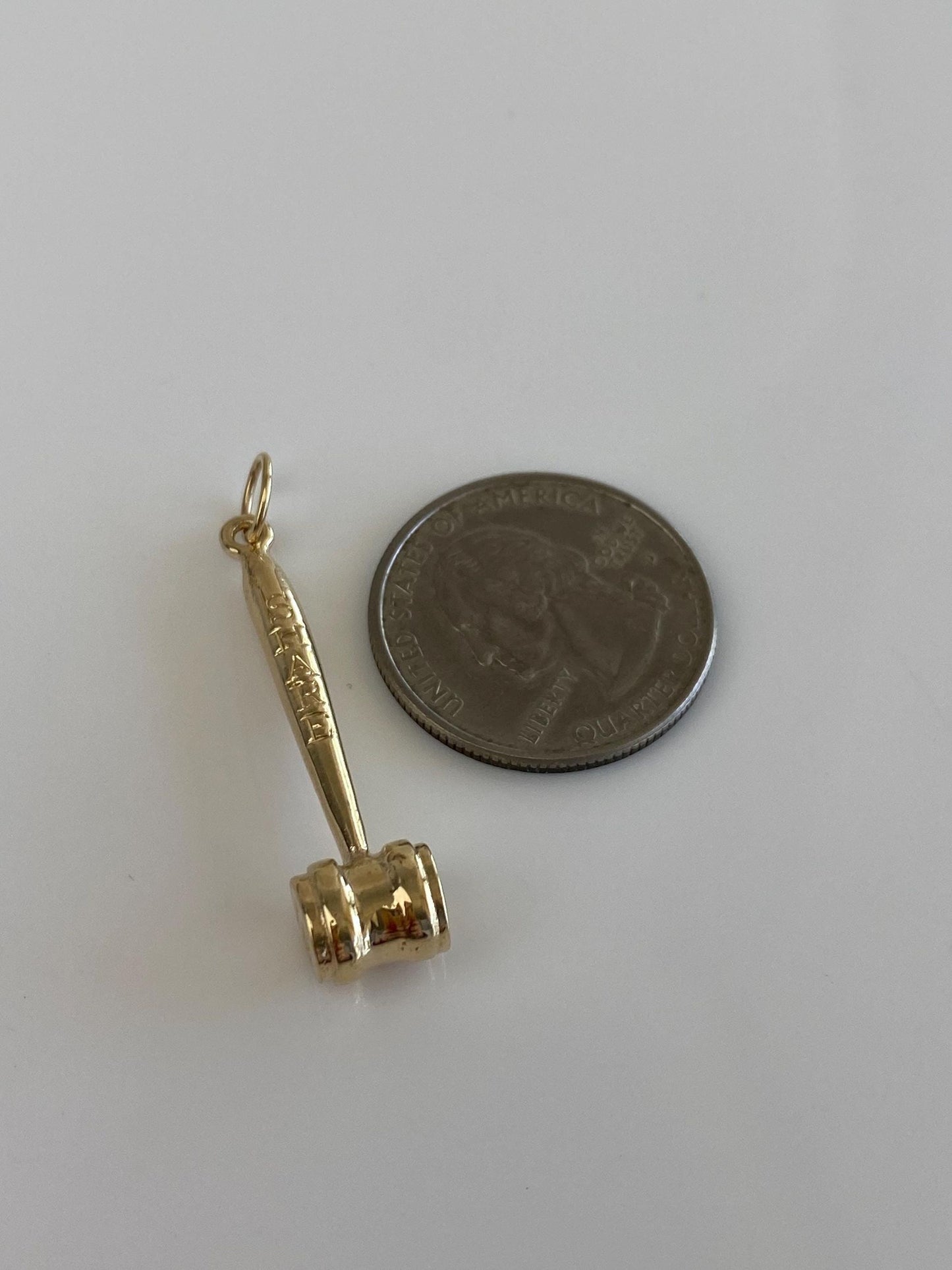 Vintage Solid 14k Yellow Gold Engraved '81 83 SHARE' Gavel Charm