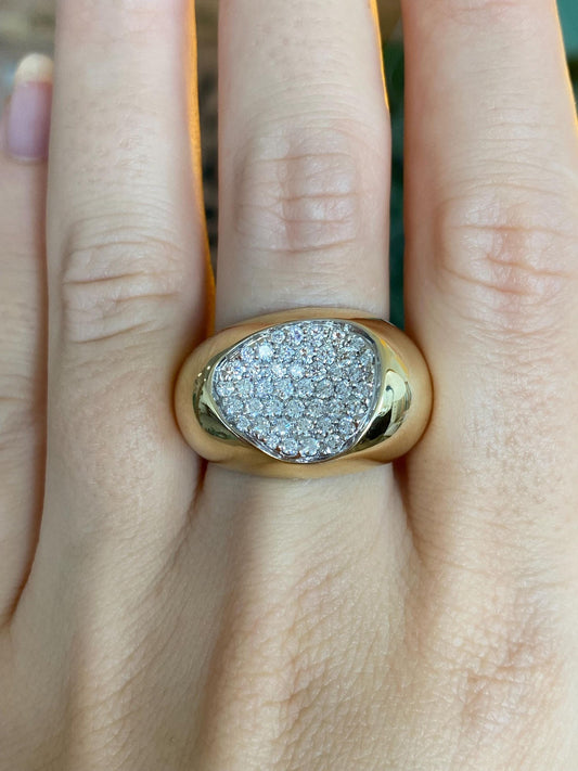Roberto Coin Capri Plus Solid 18k Yellow Gold Diamonds Domed Ring - Size 8.25