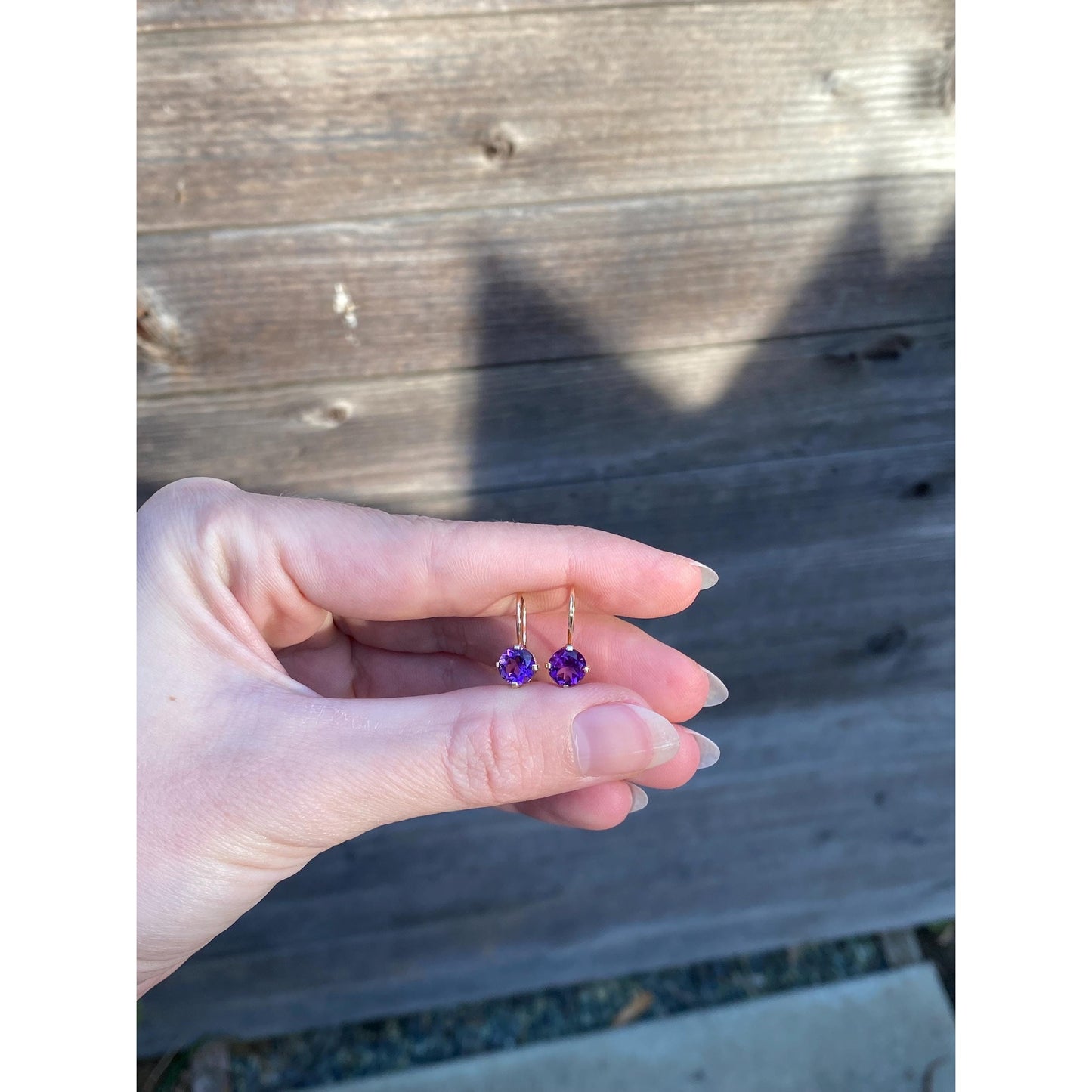 Vintage Solid 14k Yellow Gold Amethyst Dangle Earrings