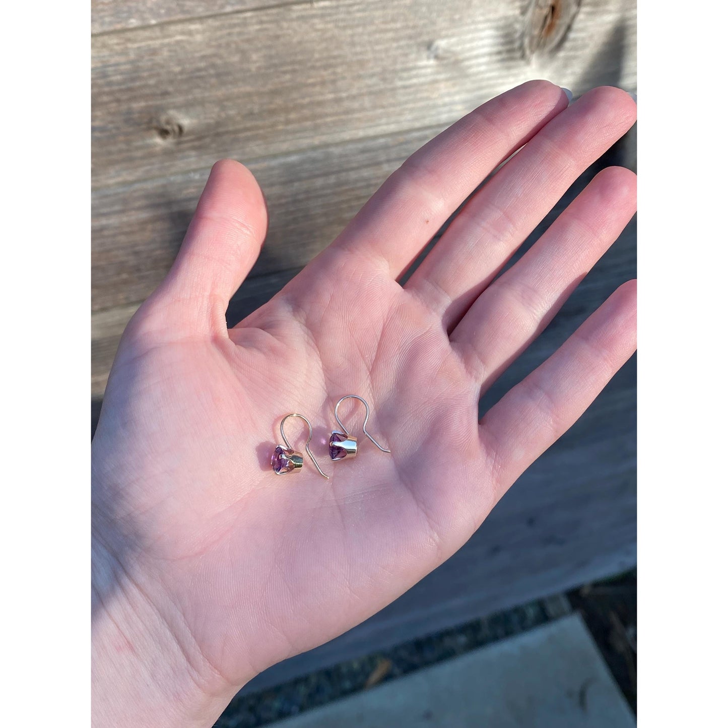 Vintage Solid 14k Yellow Gold Amethyst Dangle Earrings