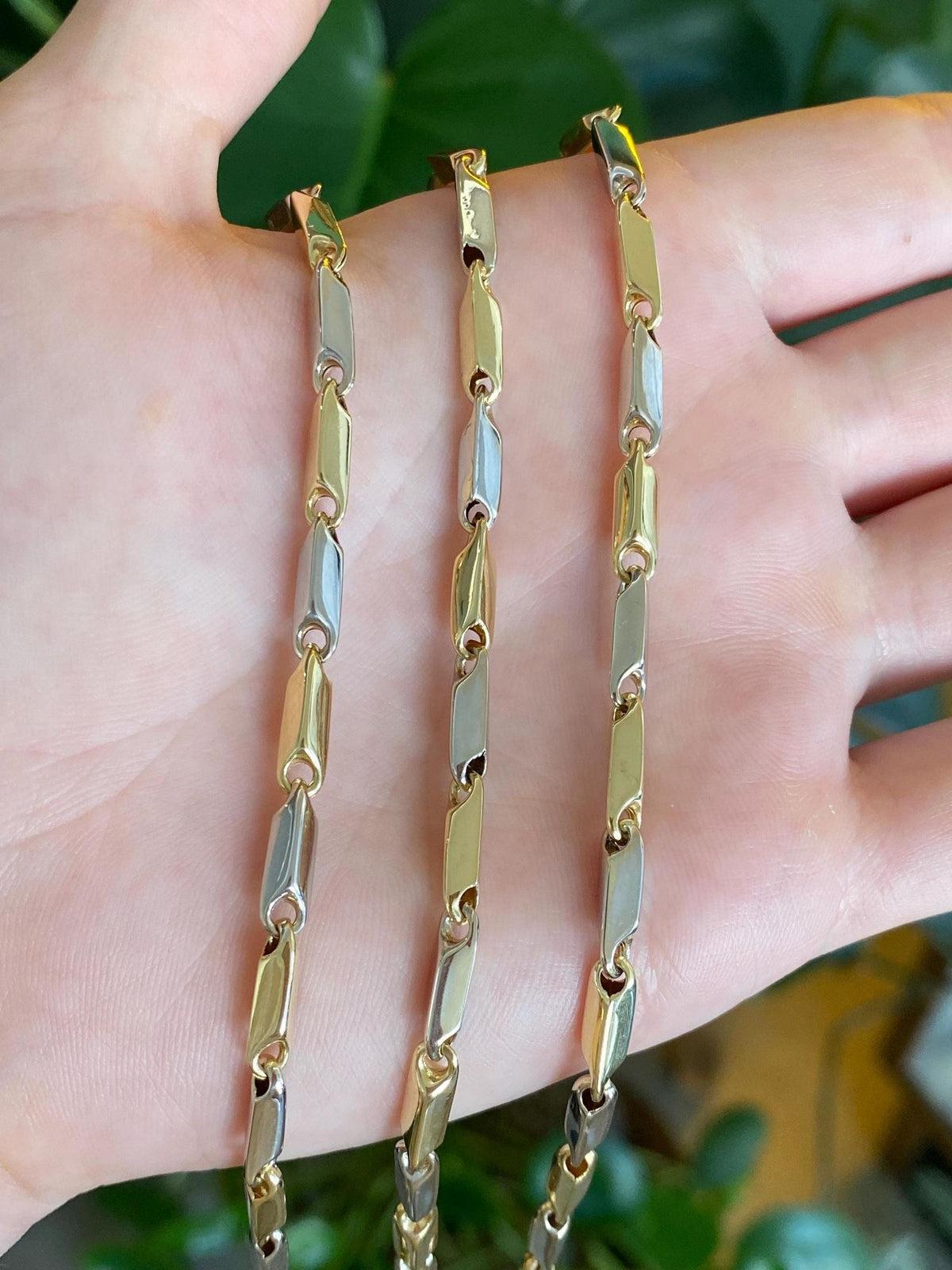 Vintage 18k White & Yellow Gold Link Necklace - 21.75 inches