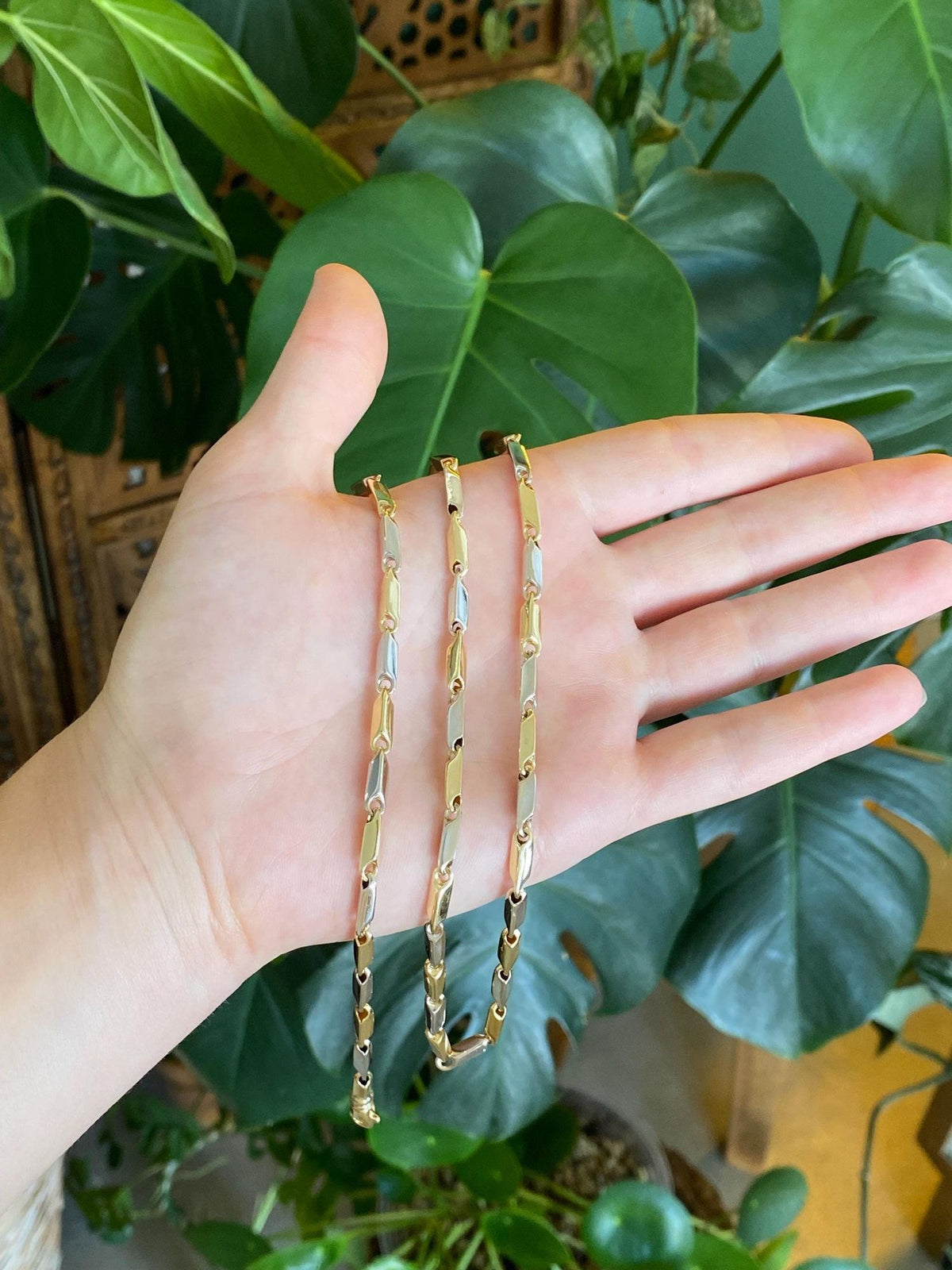 Vintage 18k White & Yellow Gold Link Necklace - 21.75 inches