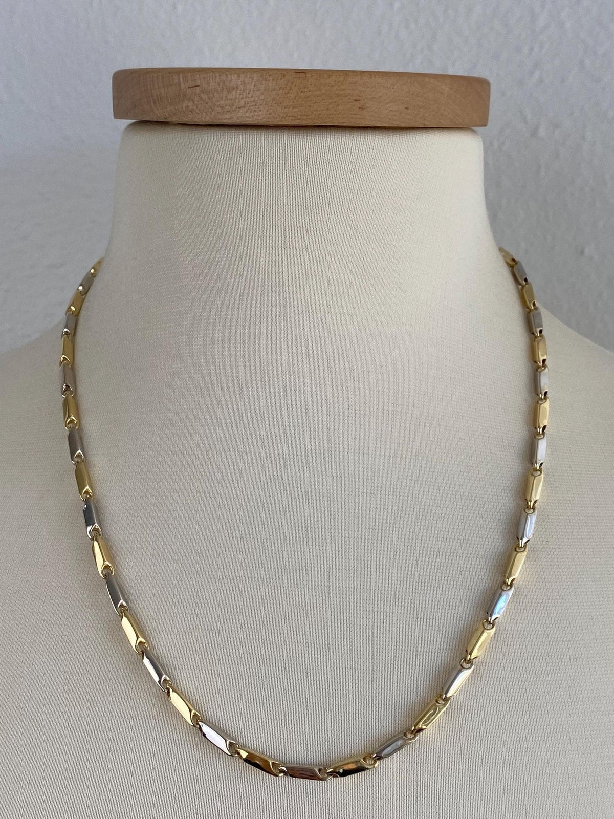 Vintage 18k White & Yellow Gold Link Necklace - 21.75 inches