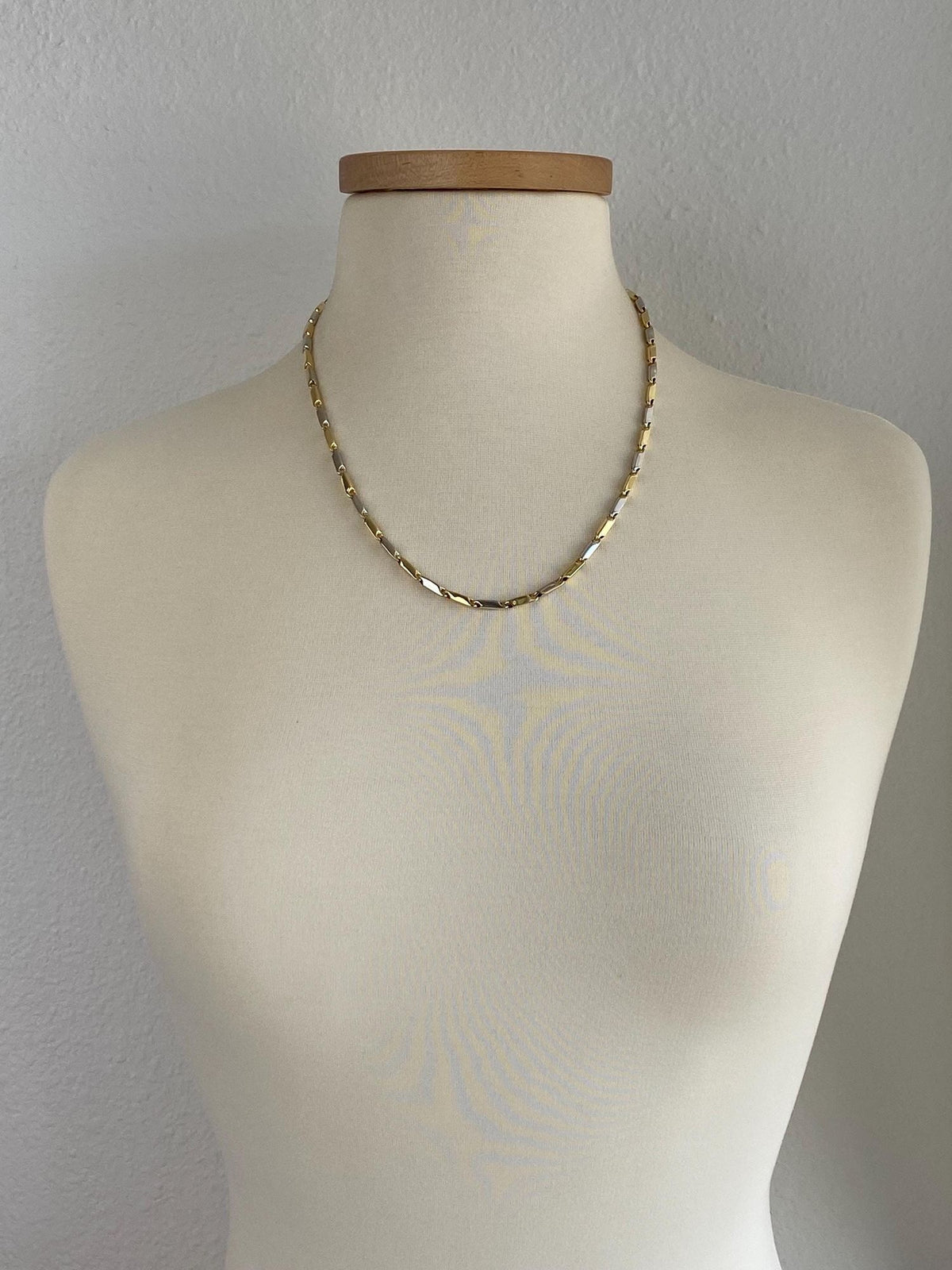 Vintage 18k White & Yellow Gold Link Necklace - 21.75 inches