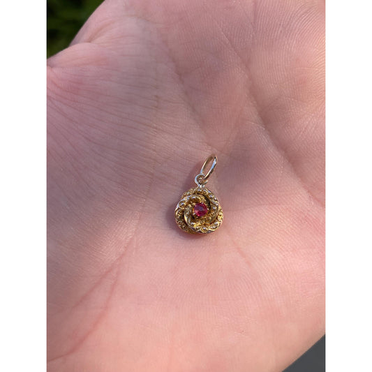 Vintage Solid 10k Yellow Gold Red Cubic Zirconia Knot Stick Pin Conversion Charm