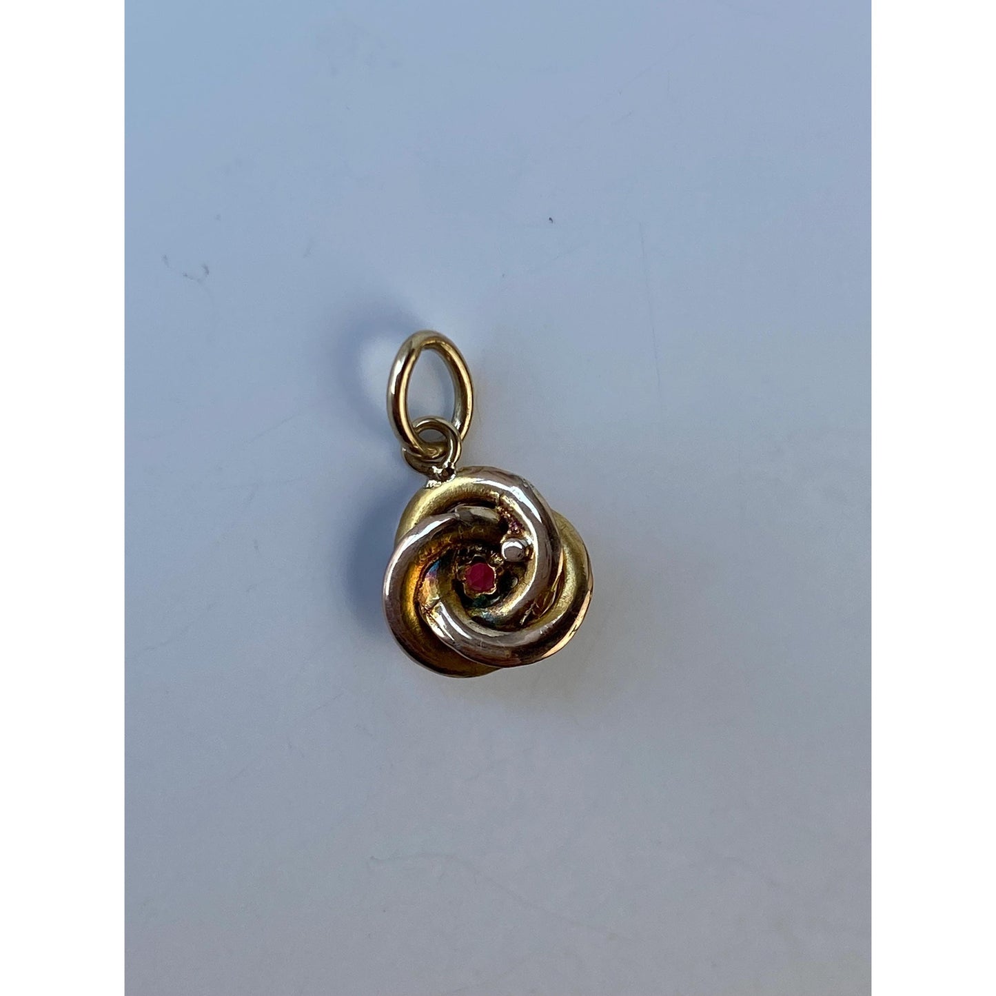 Vintage Solid 10k Yellow Gold Red Cubic Zirconia Knot Stick Pin Conversion Charm