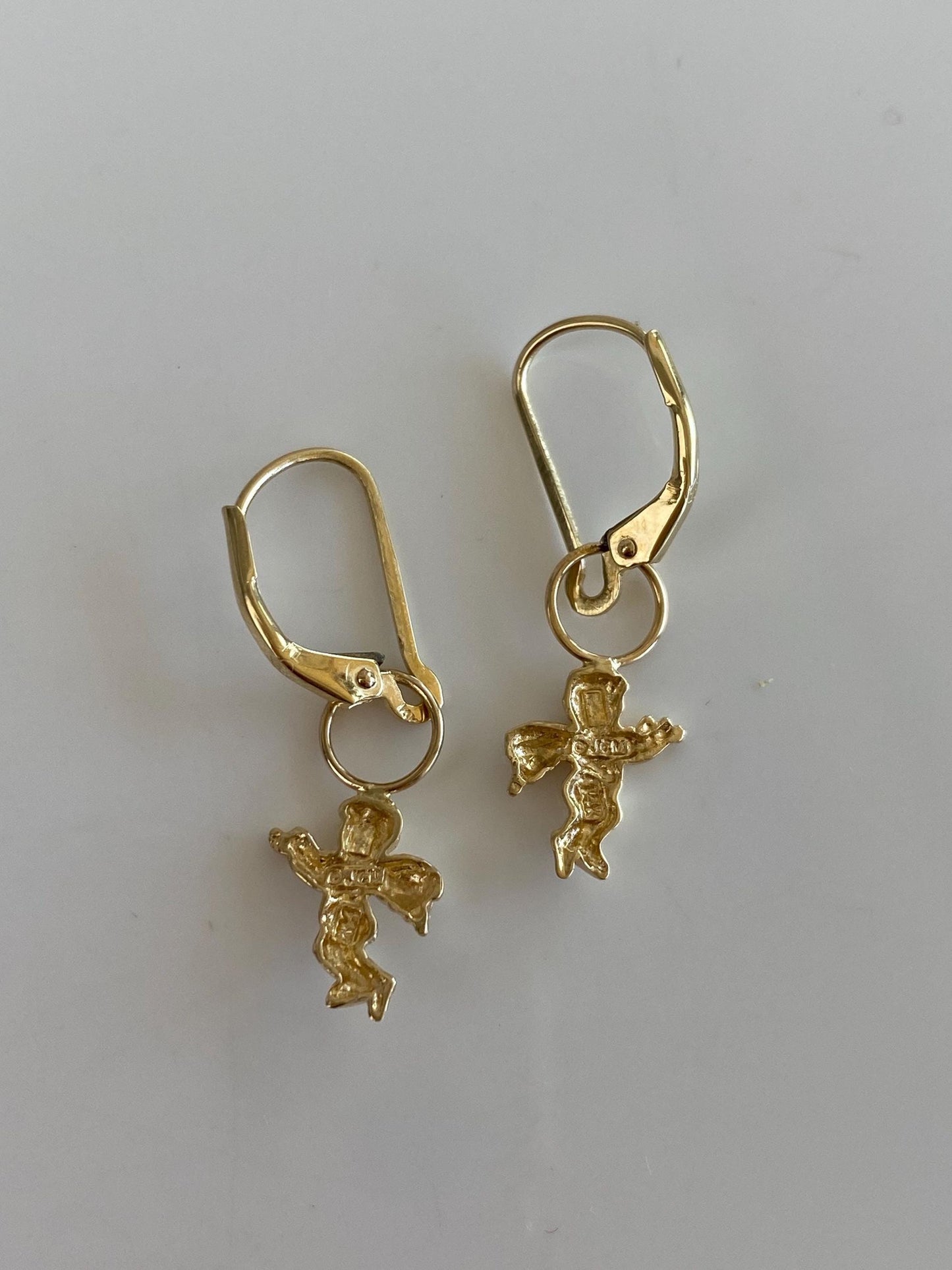 Vintage Solid 14k Yellow Gold Cherub Dangle Earrings