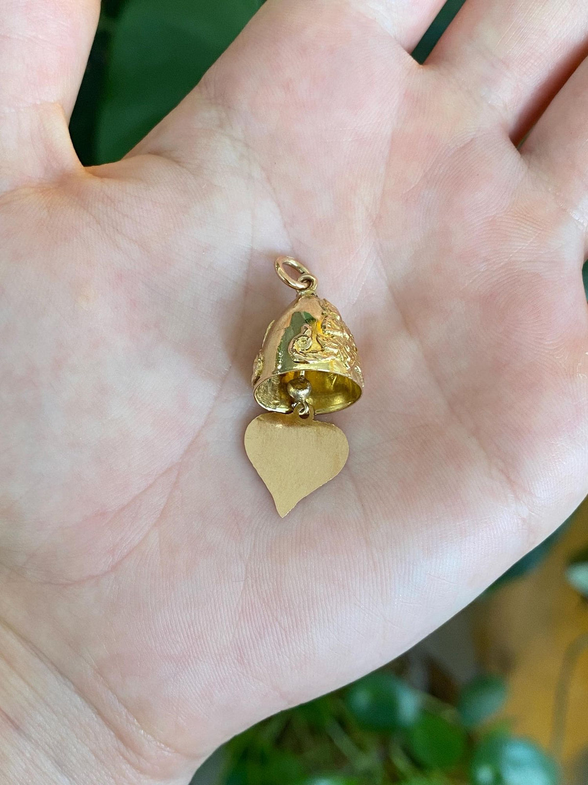 Vintage Solid 14k Yellow Gold Thai Bell Heart Charm