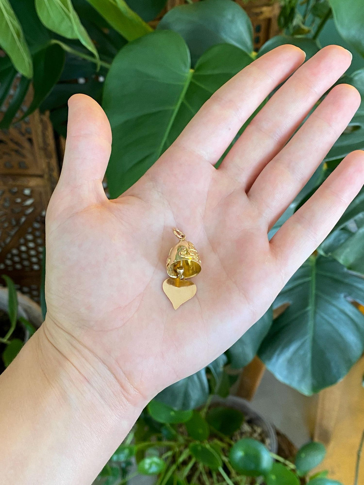 Vintage Solid 14k Yellow Gold Thai Bell Heart Charm