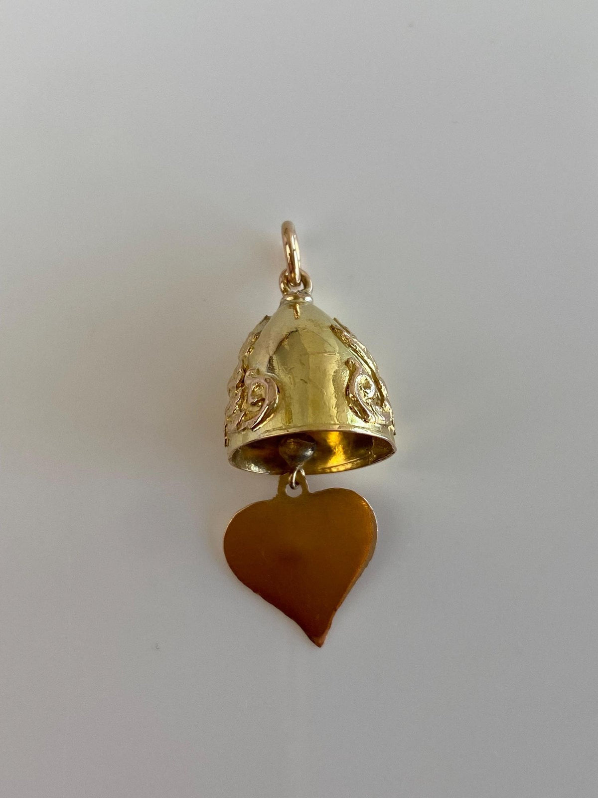 Vintage Solid 14k Yellow Gold Thai Bell Heart Charm