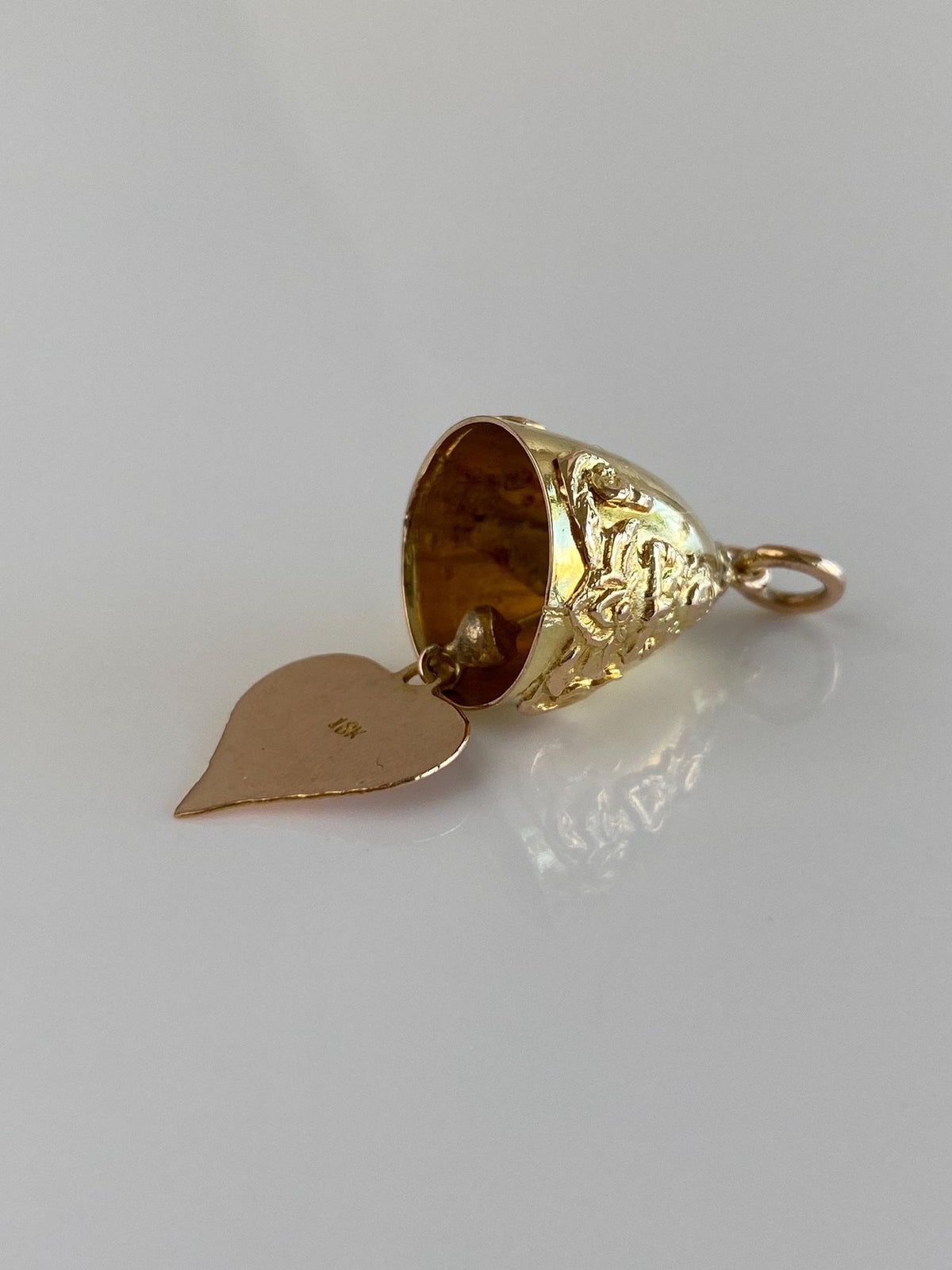 Vintage Solid 14k Yellow Gold Thai Bell Heart Charm