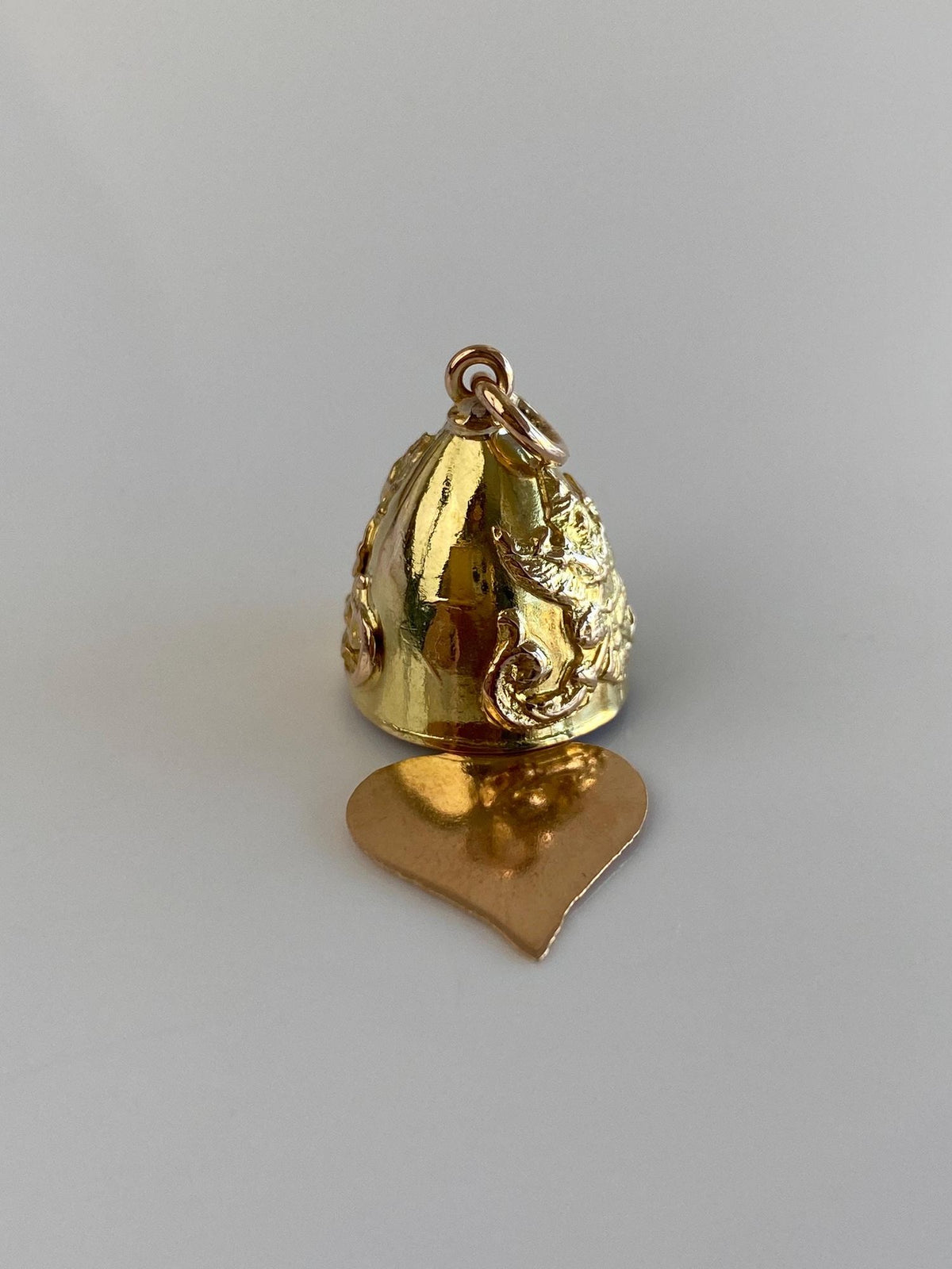 Vintage Solid 14k Yellow Gold Thai Bell Heart Charm