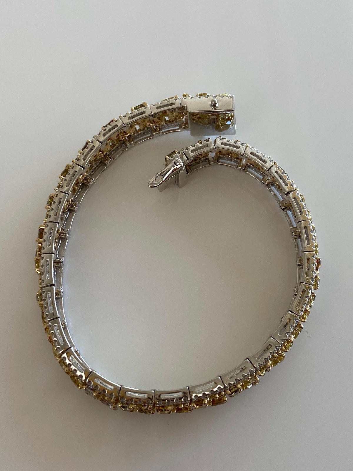 Vintage Solid 14k White Gold Clear Yellow Brown Champagne Diamond Link Bracelet - 7 Inches