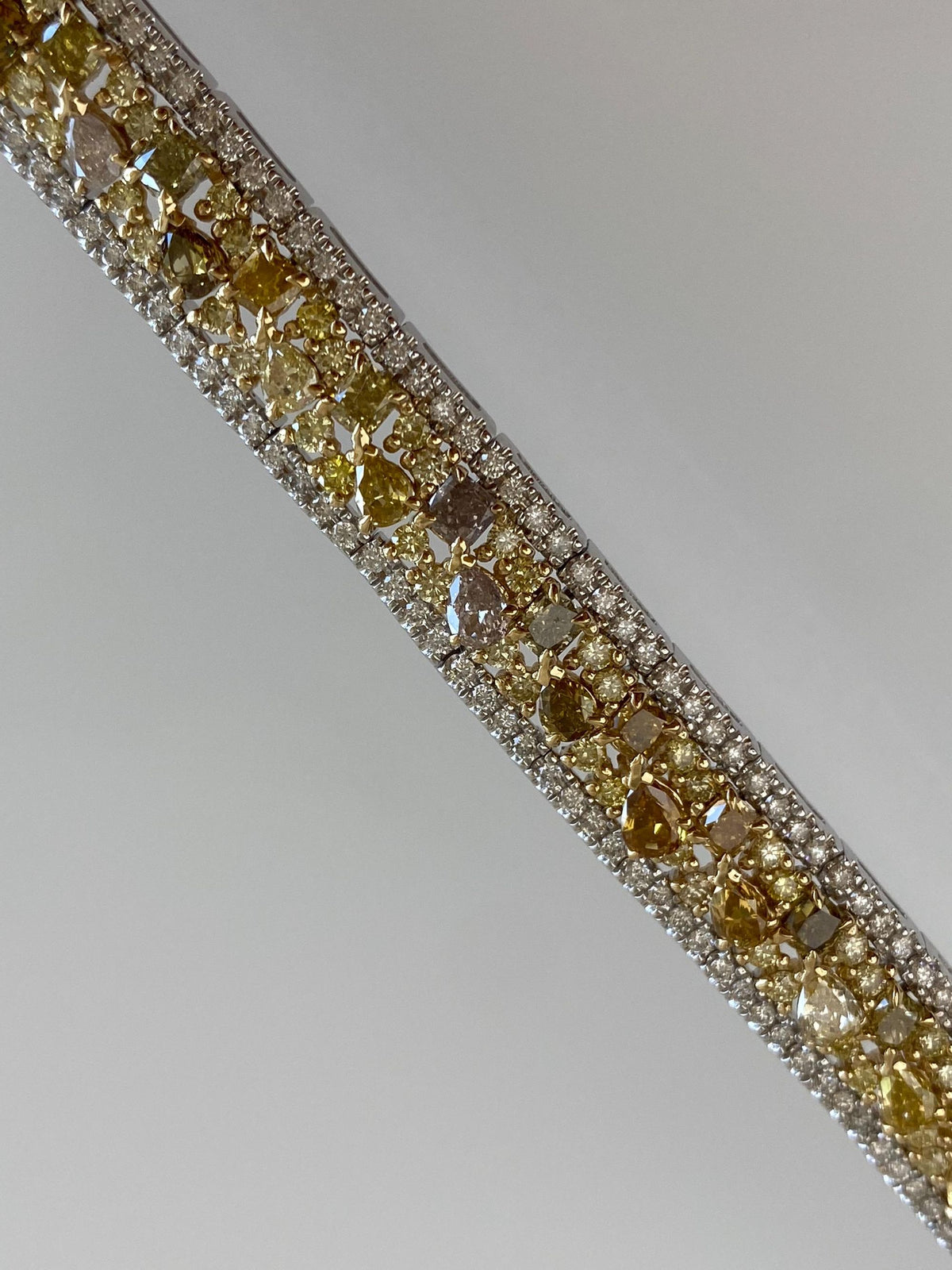 Vintage Solid 14k White Gold Clear Yellow Brown Champagne Diamond Link Bracelet - 7 Inches