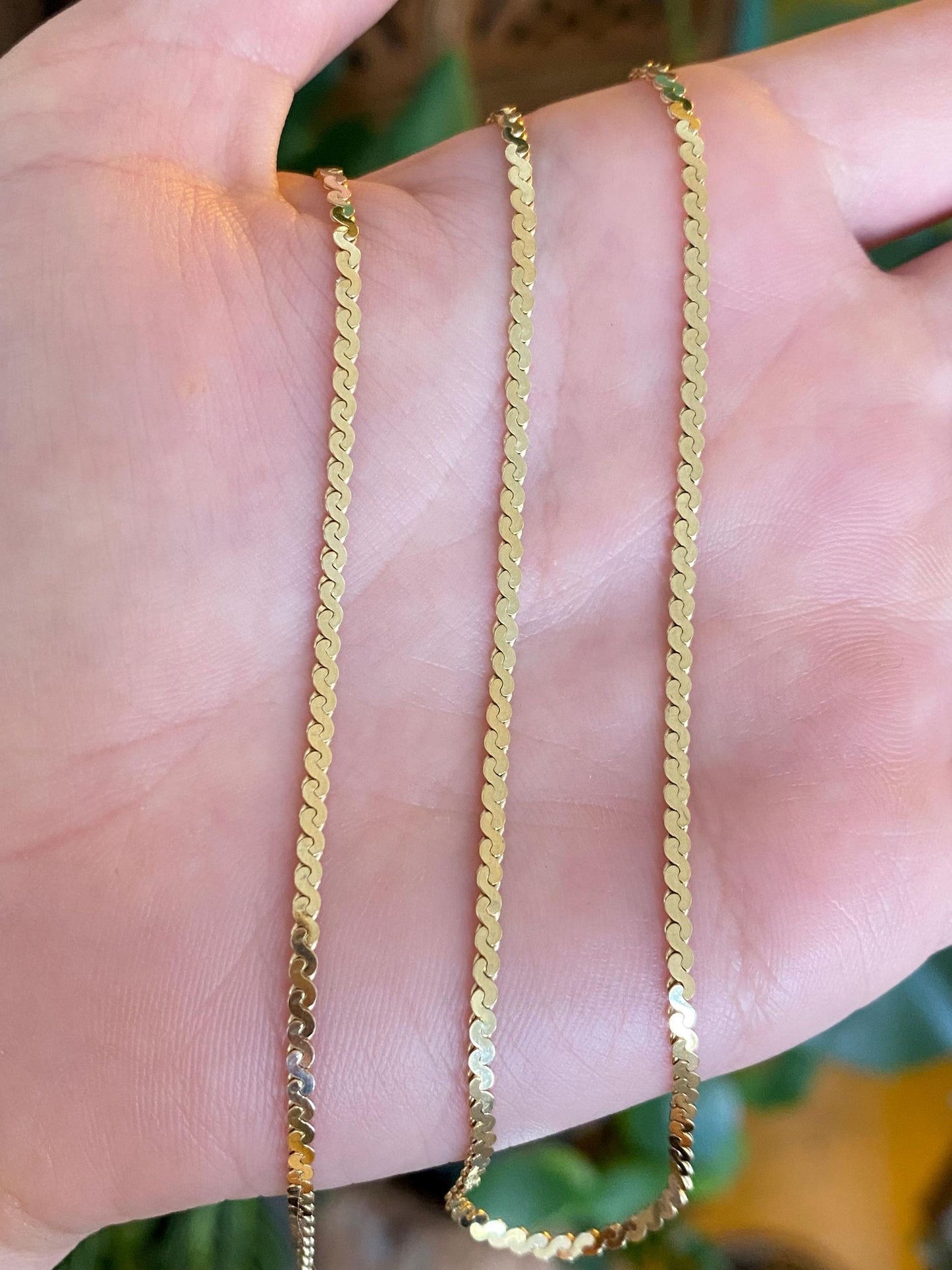 Vintage Solid 14k Yellow Gold Chunky Serpentine Chain Necklace - 18.25 inches