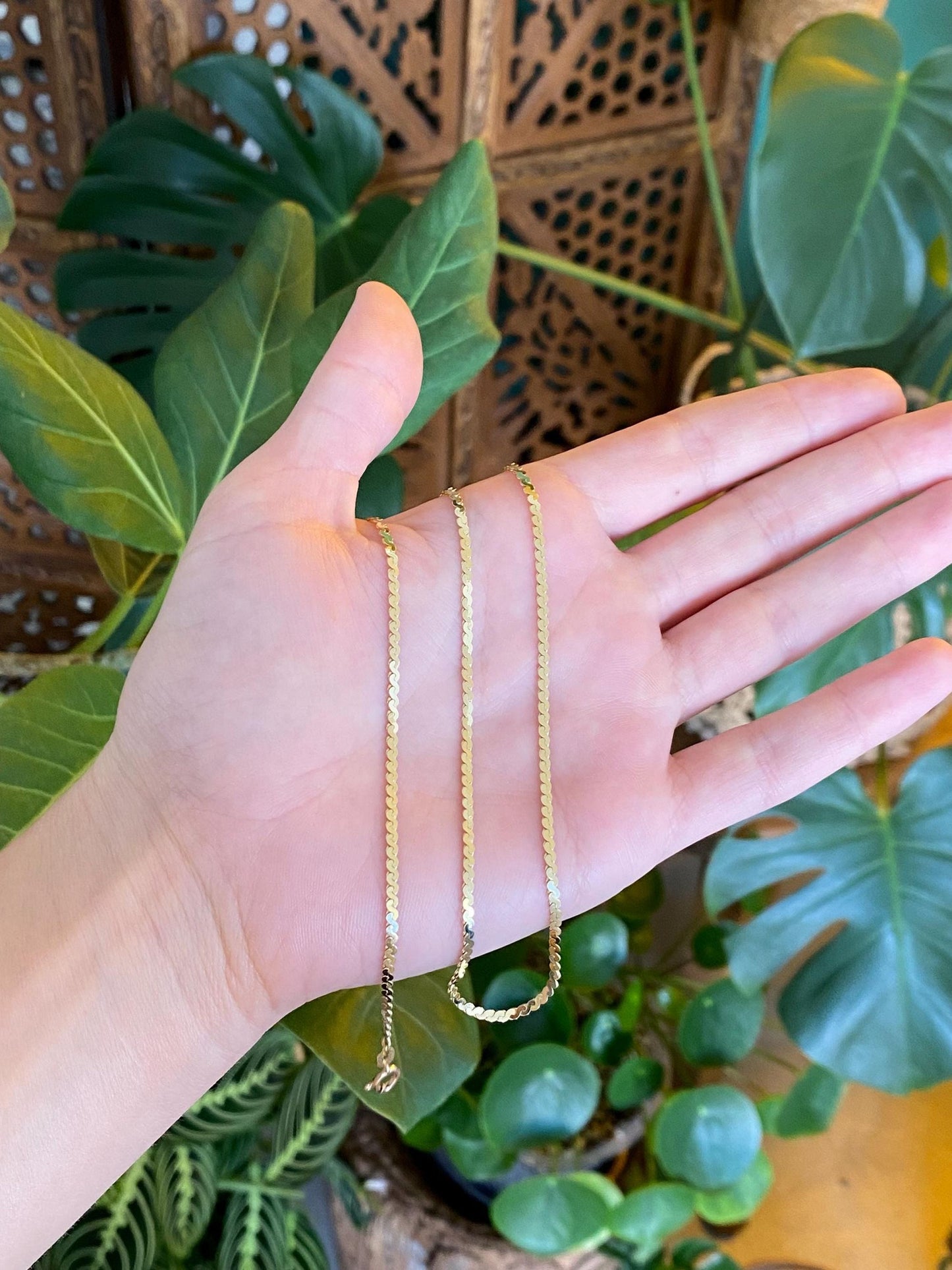 Vintage Solid 14k Yellow Gold Chunky Serpentine Chain Necklace - 18.25 inches