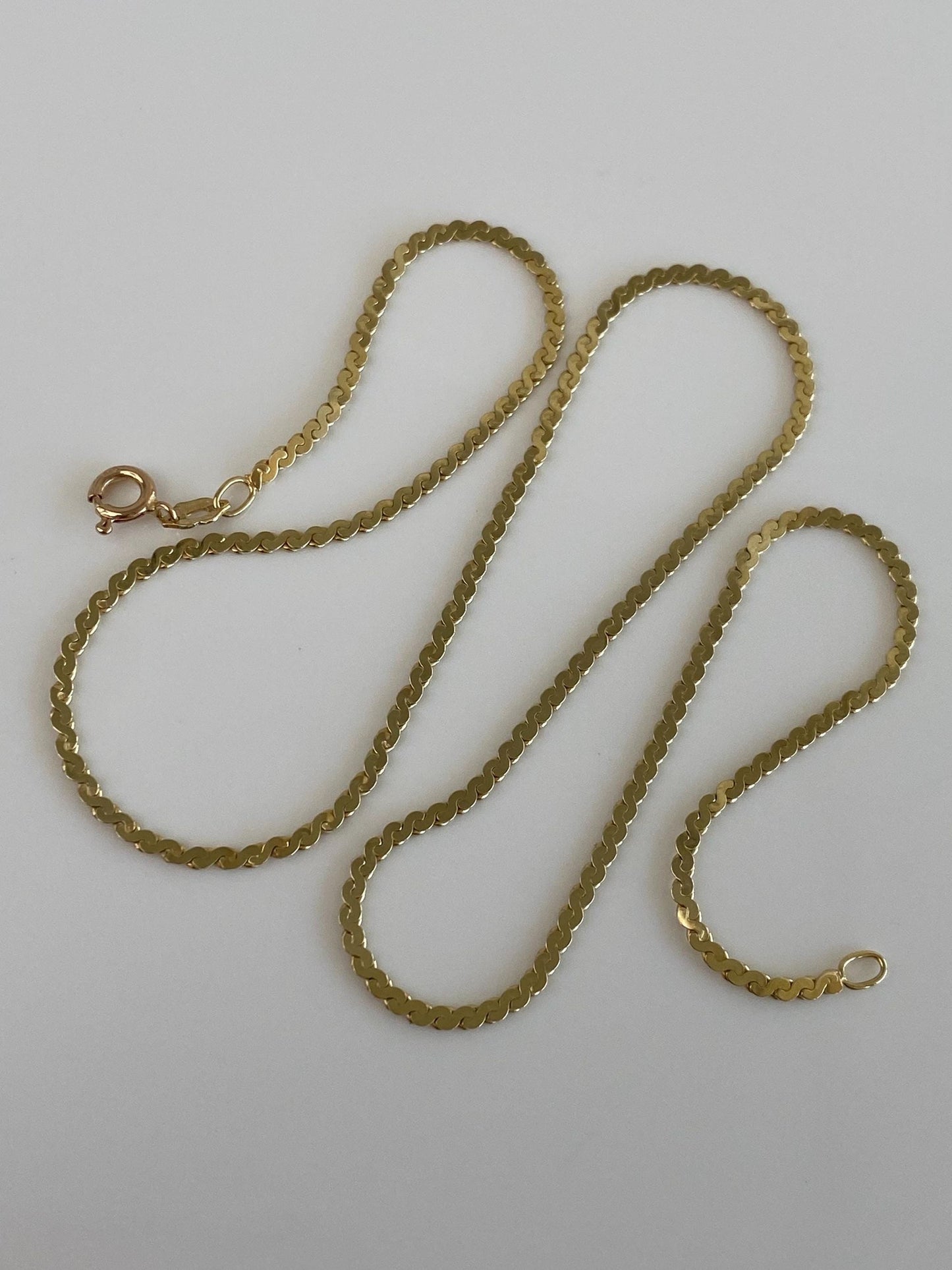 Vintage Solid 14k Yellow Gold Chunky Serpentine Chain Necklace - 18.25 inches
