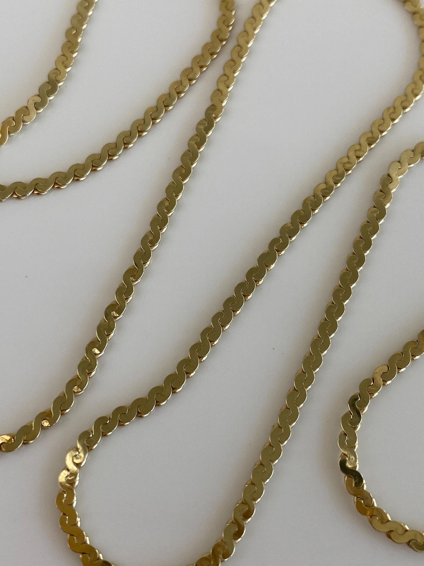 Vintage Solid 14k Yellow Gold Chunky Serpentine Chain Necklace - 18.25 inches