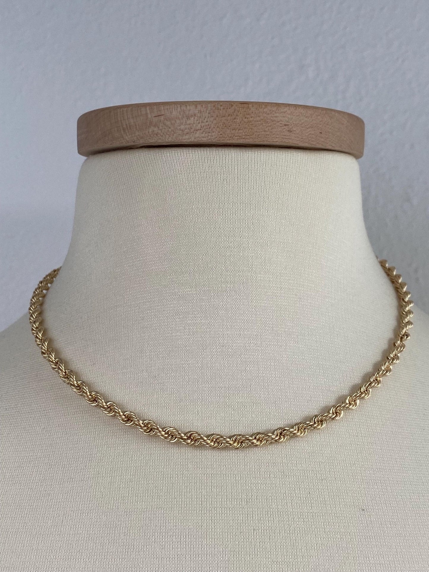 Vintage Solid 14k Yellow Gold Chunky Rope Chain Necklace - 17.75 inches