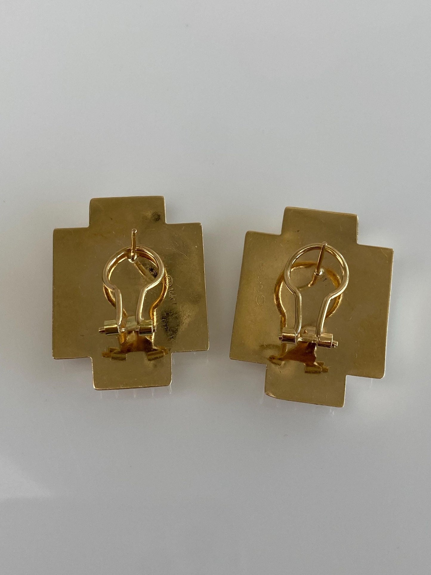 Vintage 14k White & Yellow Gold Large Diamond Design Stud Earrings