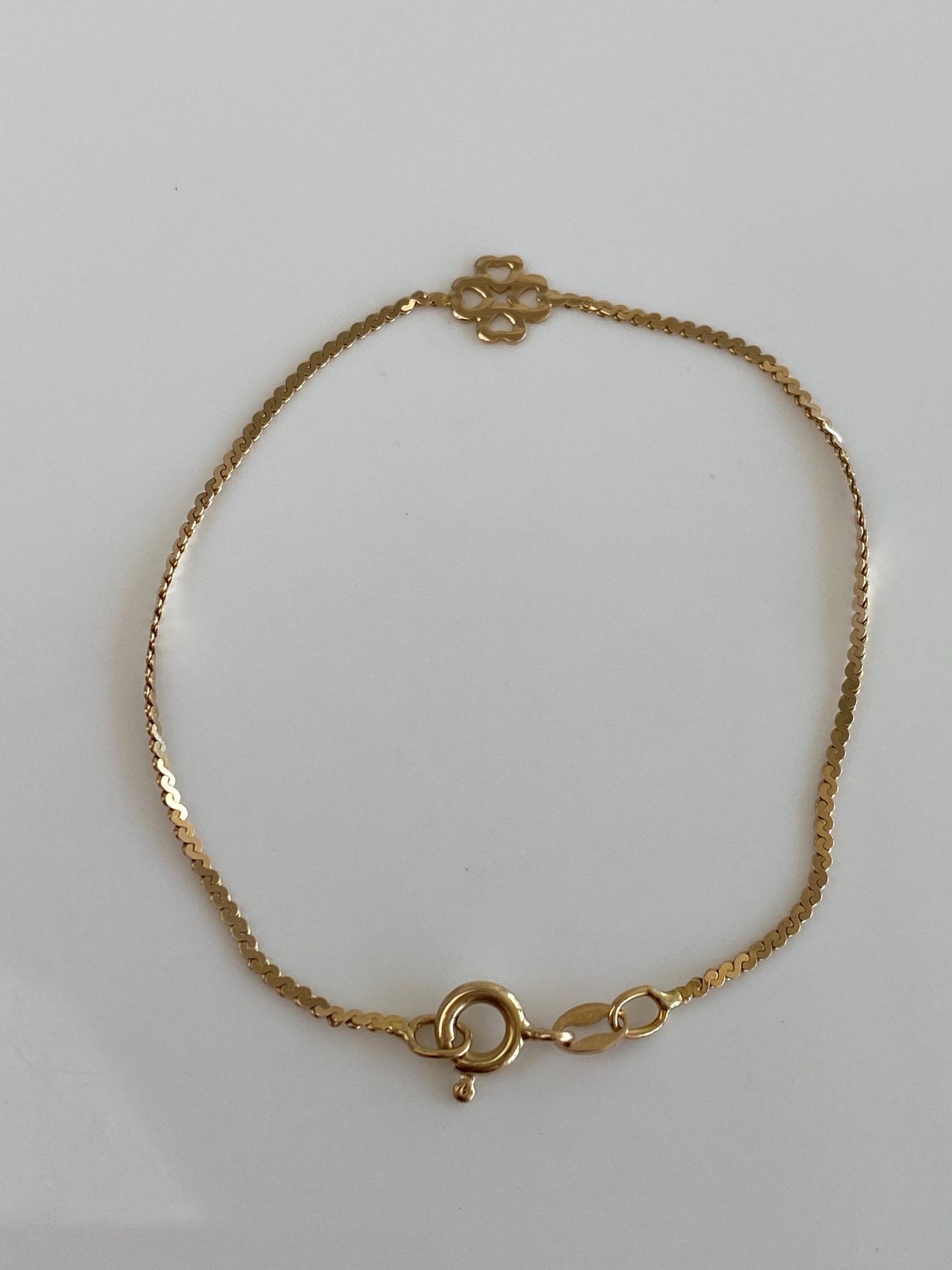 Vintage Solid 14k Yellow Gold Clover Serpentine Chain Bracelet - 7 inches