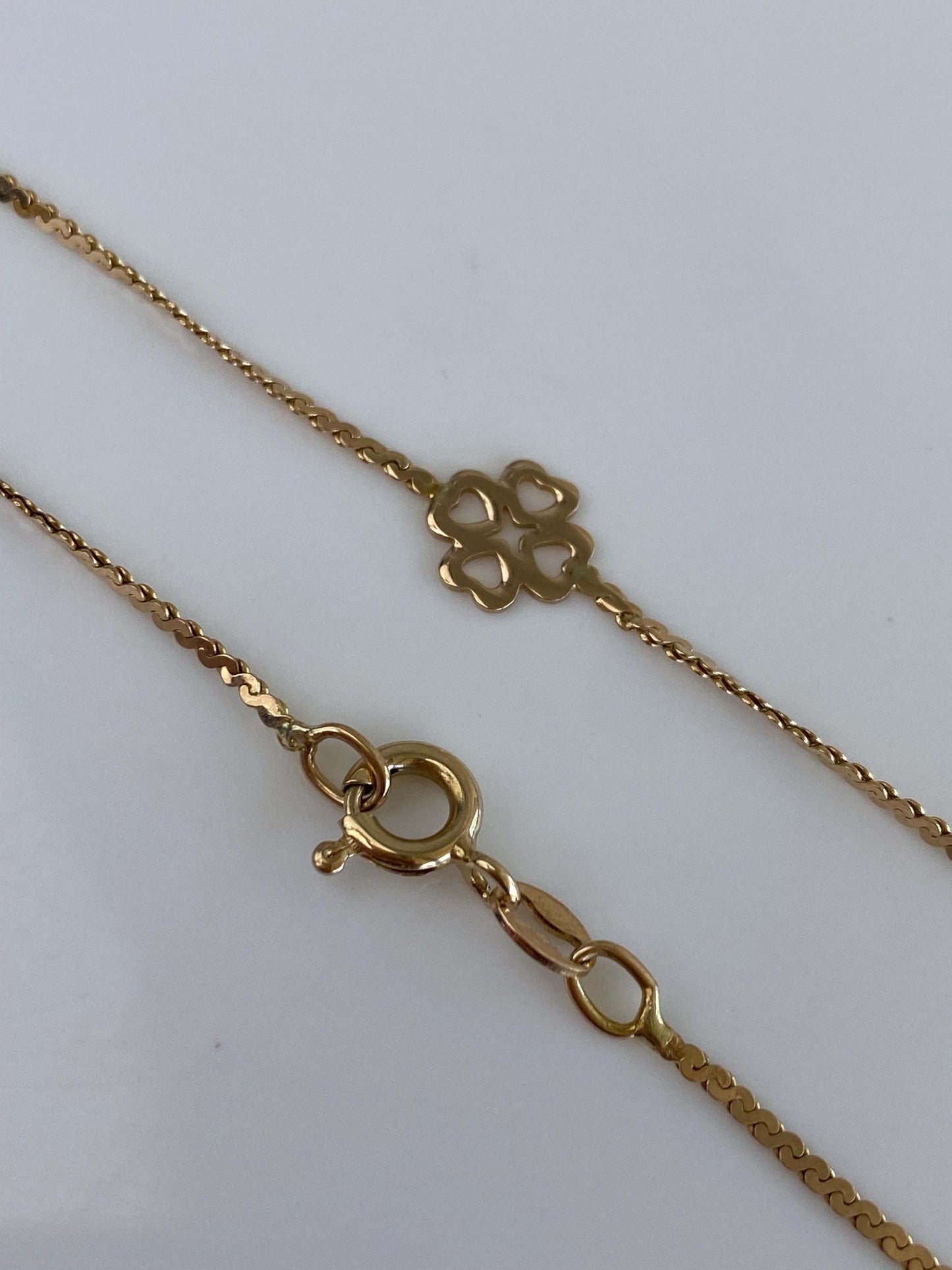Vintage Solid 14k Yellow Gold Clover Serpentine Chain Bracelet - 7 inches