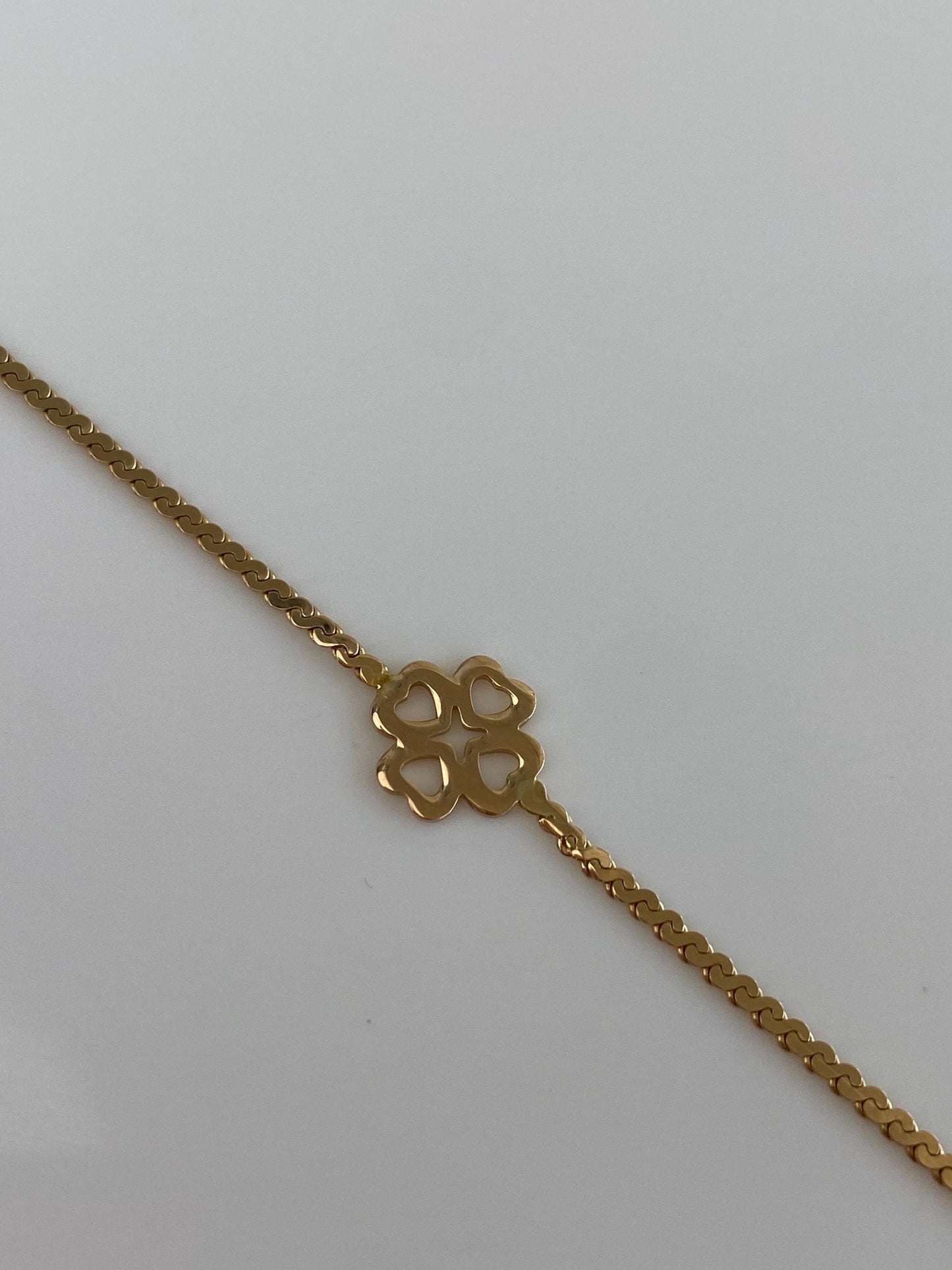 Vintage Solid 14k Yellow Gold Clover Serpentine Chain Bracelet - 7 inches