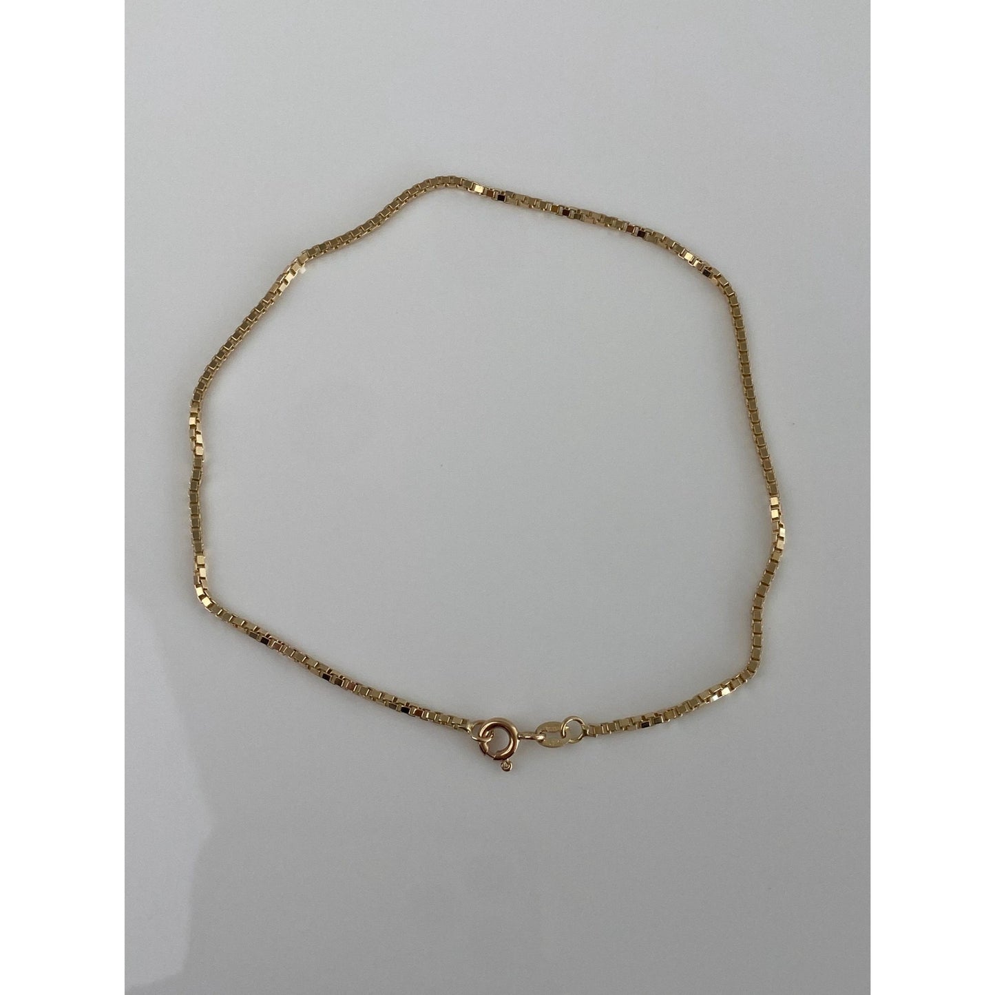 Vintage Solid 10k Yellow Gold Box Chain Anklet Bracelet - 9.25 inches