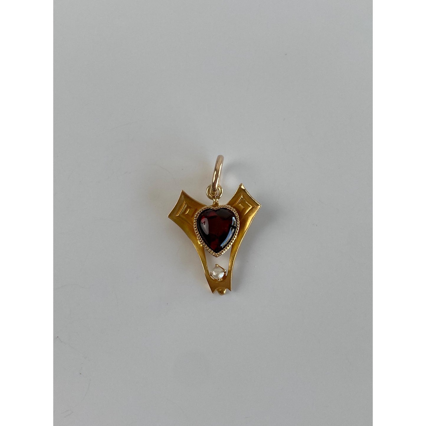 Vintage Solid 10k Yellow Gold Garnet Heart Seed Pearl Stick Pin Conversion Charm