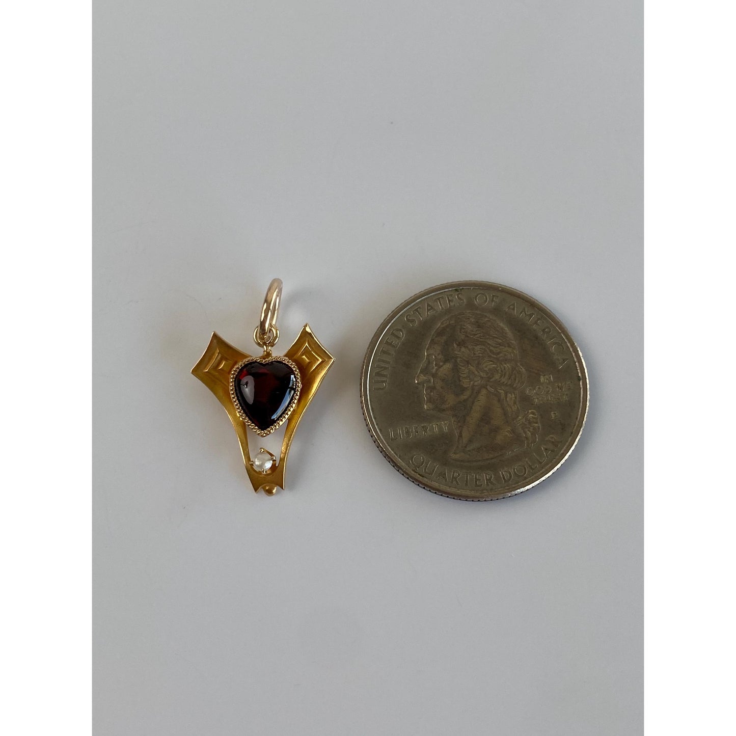 Vintage Solid 10k Yellow Gold Garnet Heart Seed Pearl Stick Pin Conversion Charm