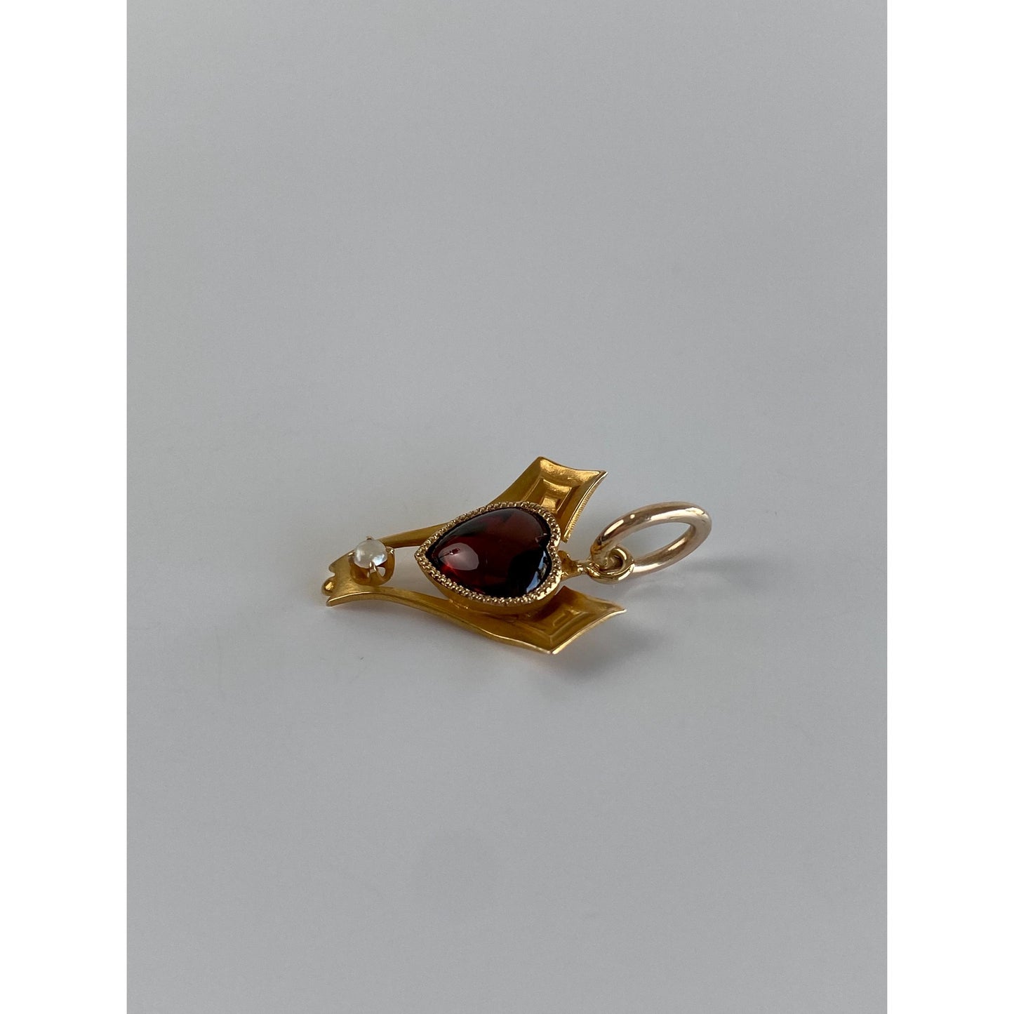 Vintage Solid 10k Yellow Gold Garnet Heart Seed Pearl Stick Pin Conversion Charm