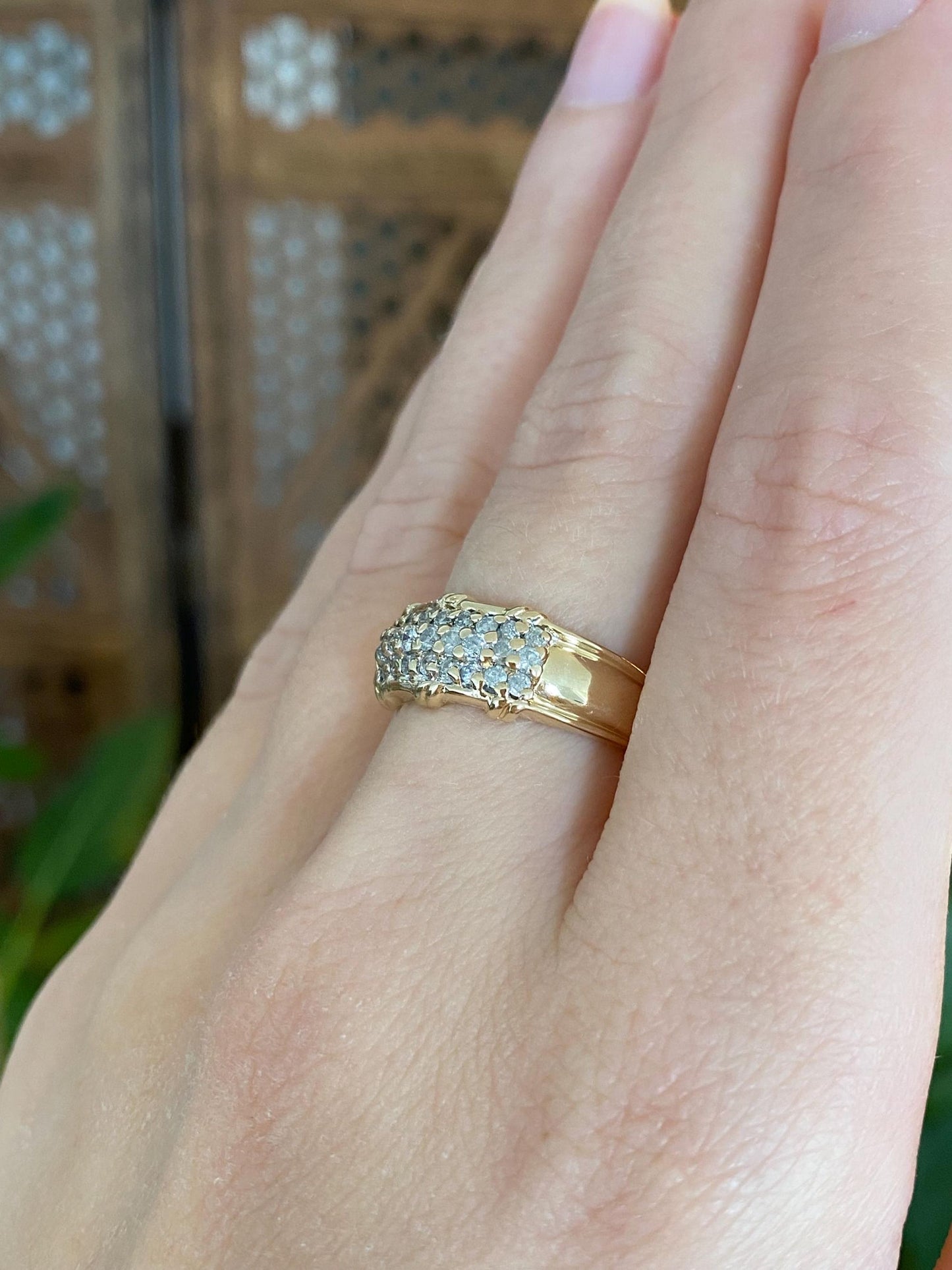 Vintage Solid 14k Yellow Gold Diamond Rows Ring Band - Size 6.75