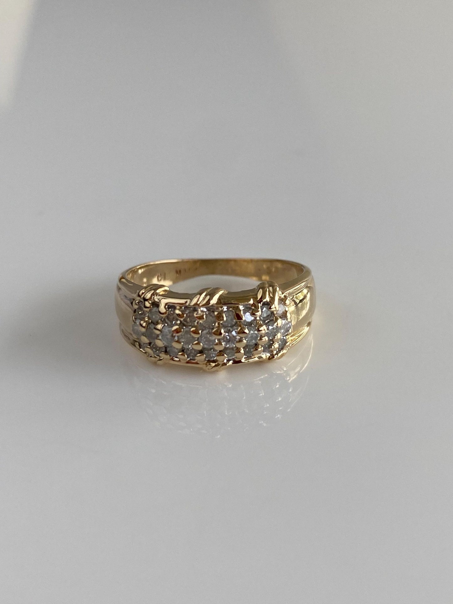 Vintage Solid 14k Yellow Gold Diamond Rows Ring Band - Size 6.75
