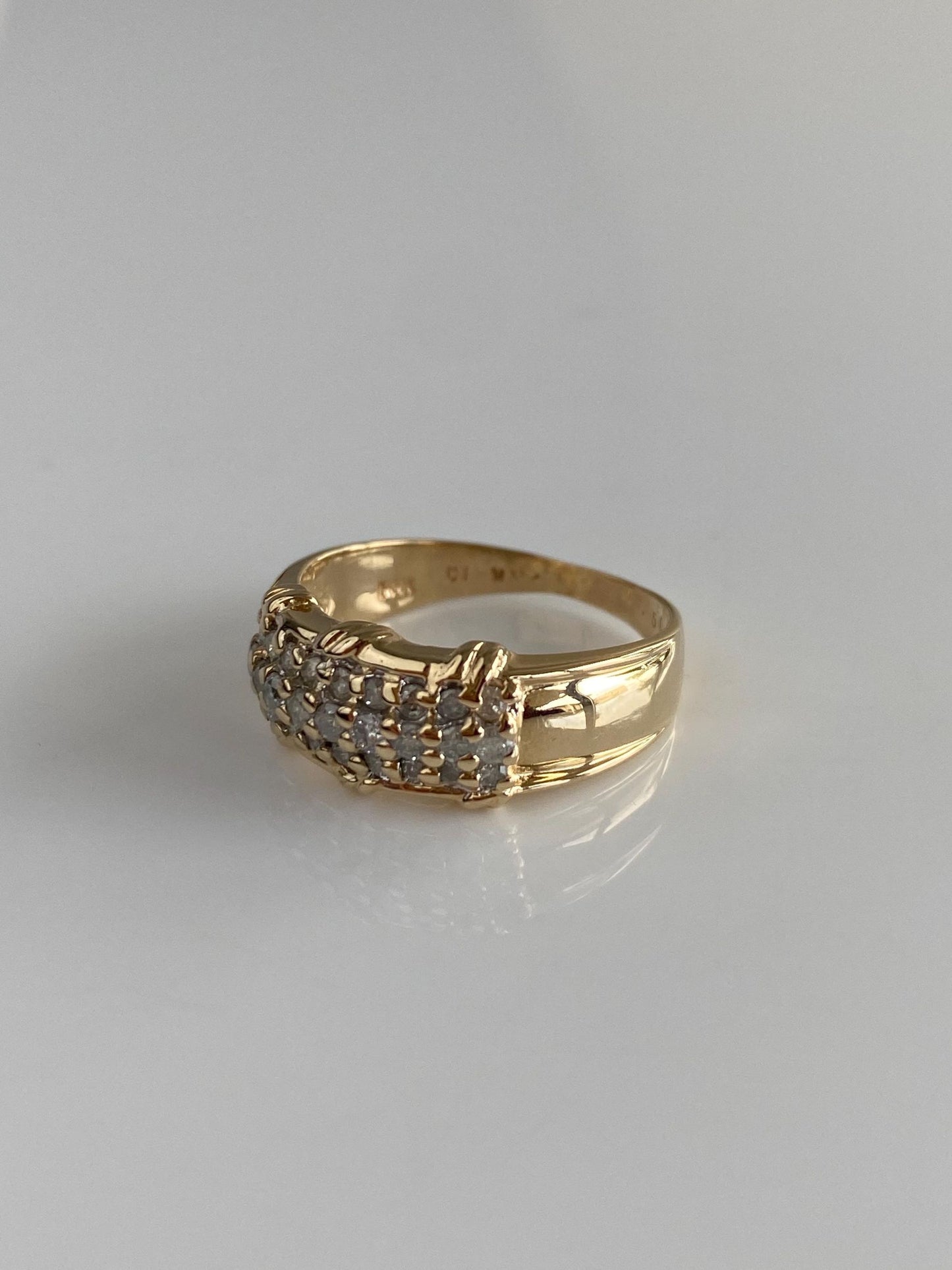 Vintage Solid 14k Yellow Gold Diamond Rows Ring Band - Size 6.75