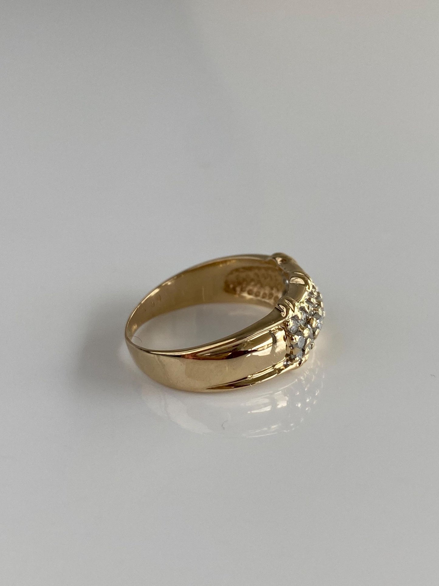 Vintage Solid 14k Yellow Gold Diamond Rows Ring Band - Size 6.75