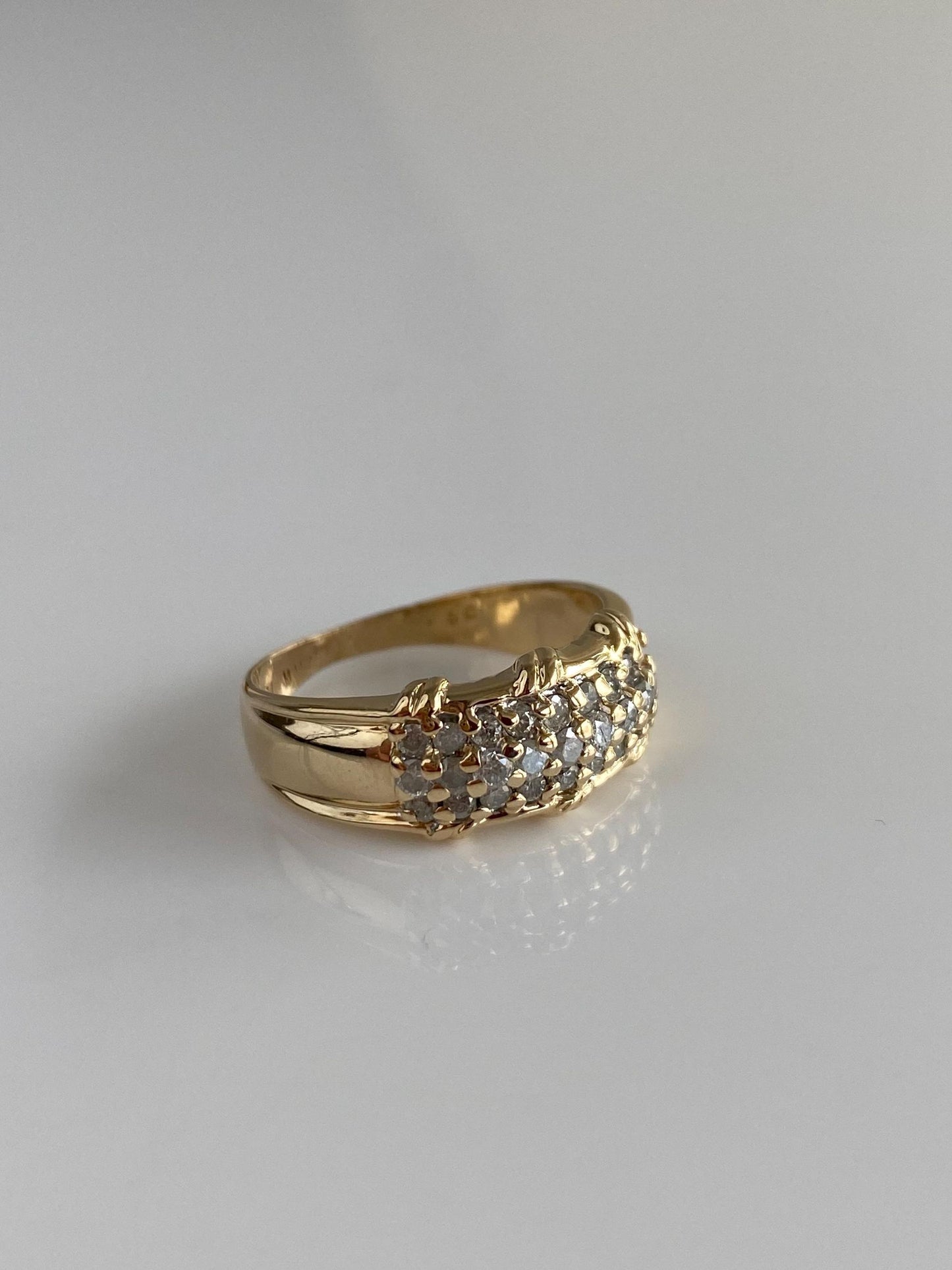 Vintage Solid 14k Yellow Gold Diamond Rows Ring Band - Size 6.75
