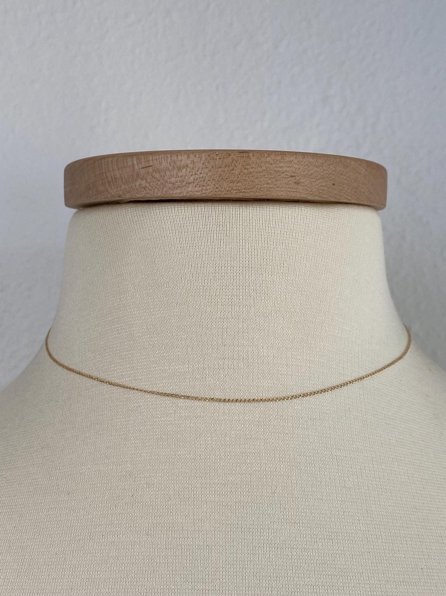 Vintage Solid 14k Yellow Gold Dainty Elongated Curb Chain Necklace - 15.25 inches