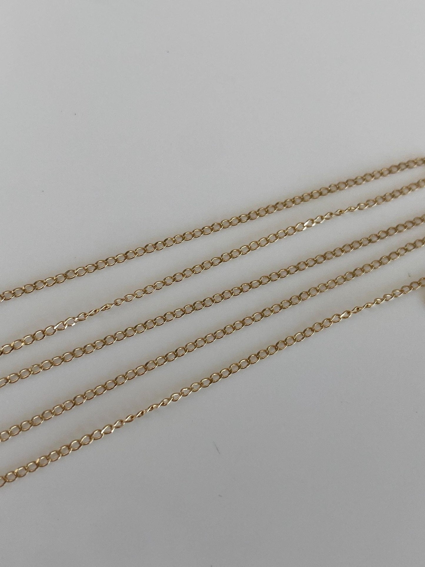 Vintage Solid 14k Yellow Gold Dainty Elongated Curb Chain Necklace - 15.25 inches