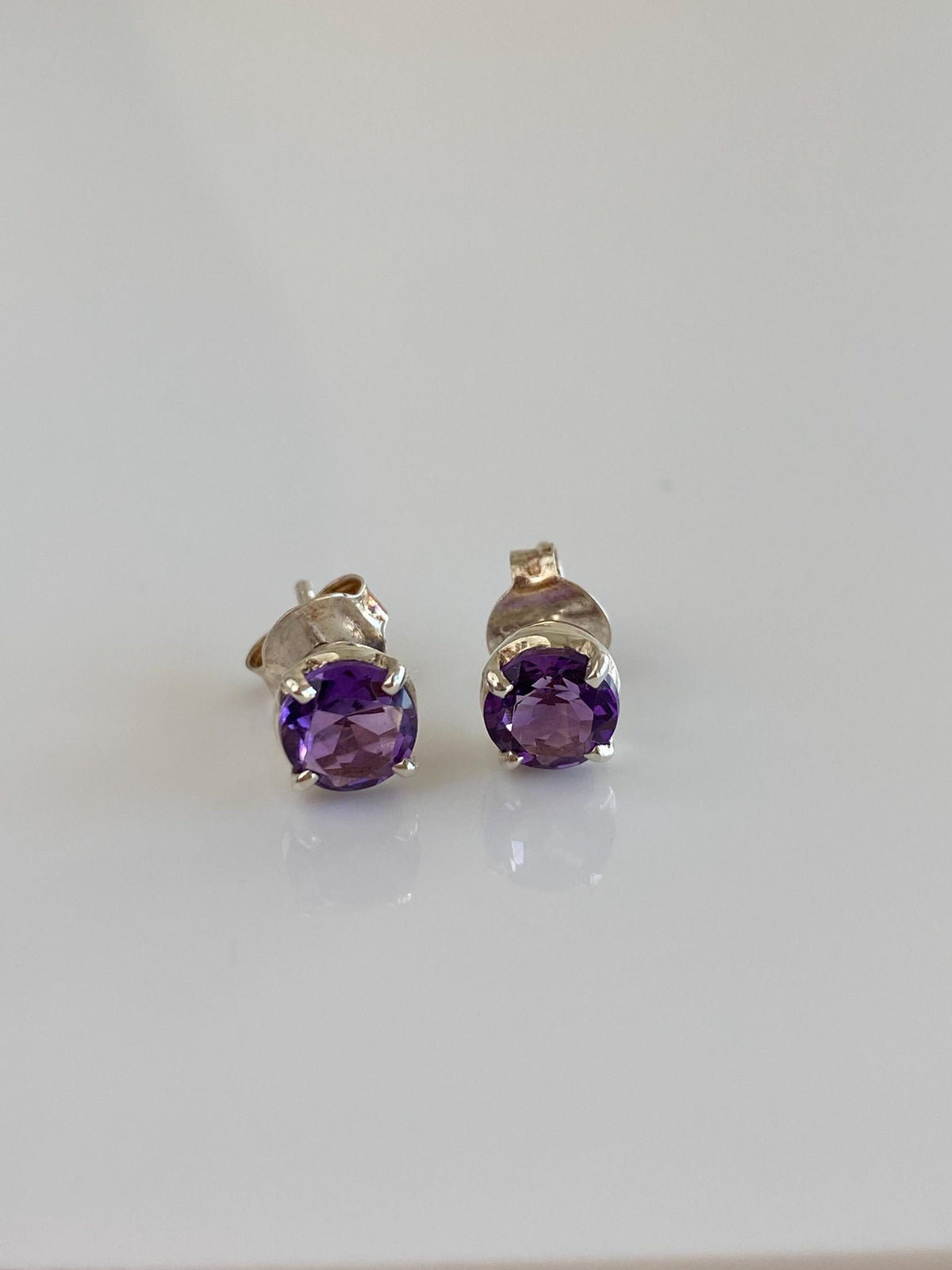 Vintage Solid Sterling Silver Amethyst Stud Earrings