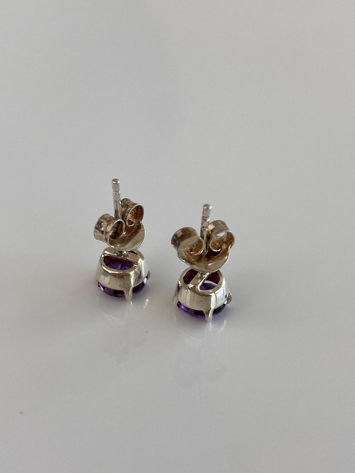 Vintage Solid Sterling Silver Amethyst Stud Earrings