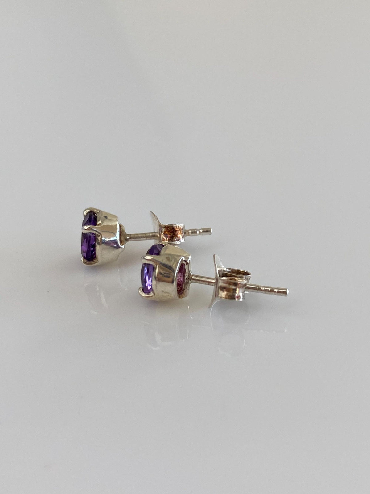 Vintage Solid Sterling Silver Amethyst Stud Earrings