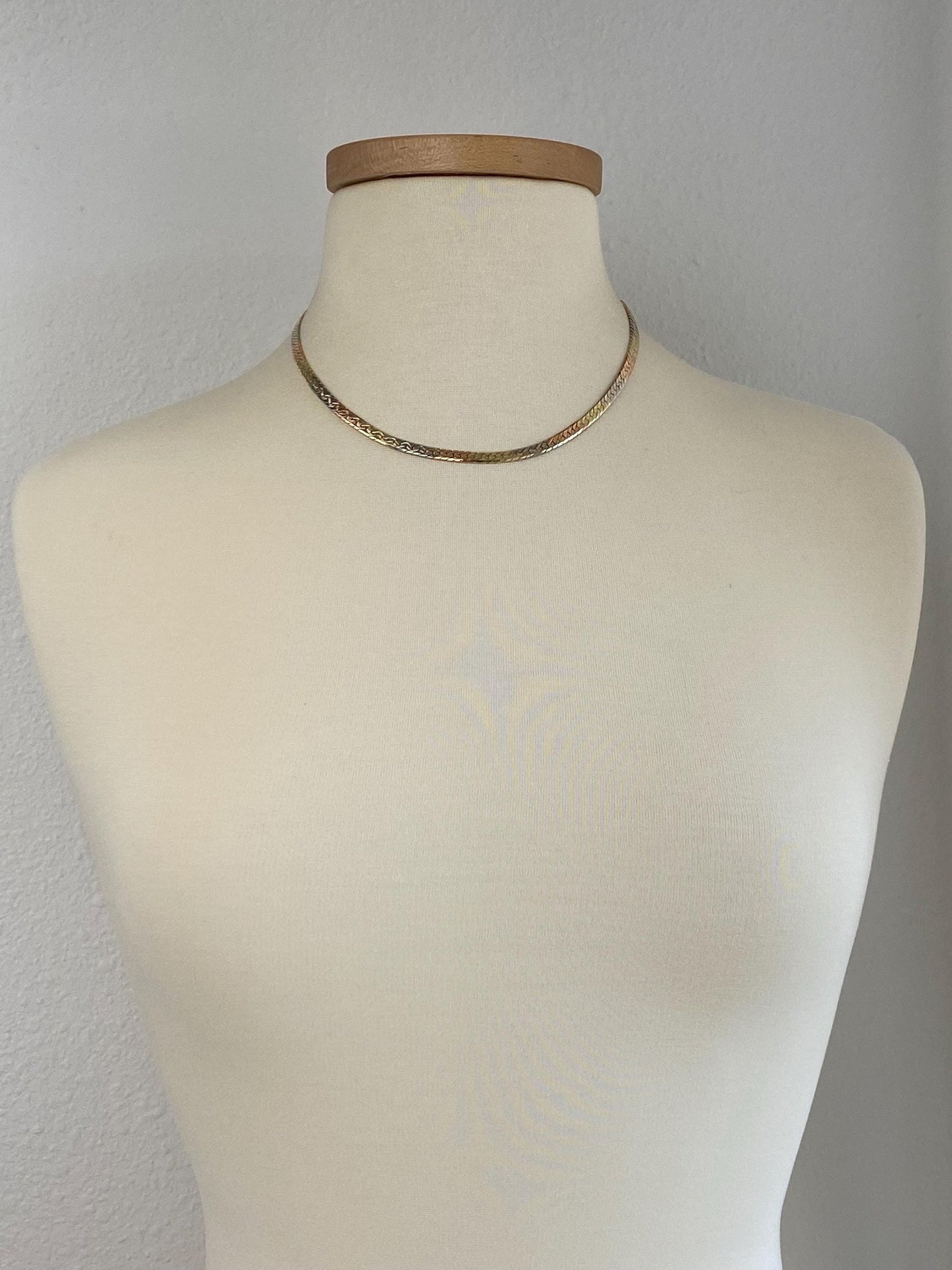 Vintage Solid 14k Tri Tone Gold Chunky Herringbone Chain Necklace - 18.25 inches