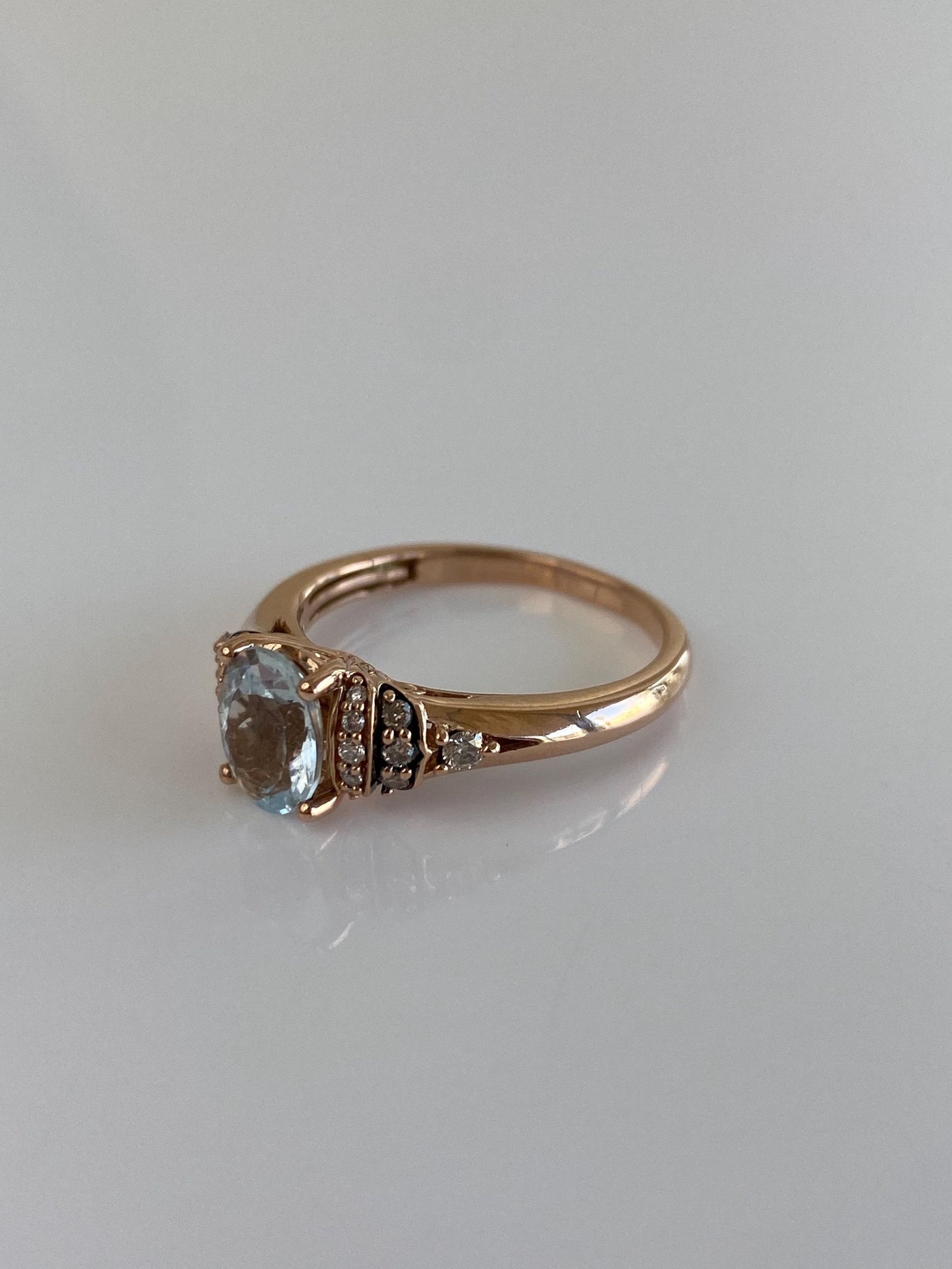 Vintage Solid 14k Rose Gold Diamond Aquamarine Ring - Size 7.5