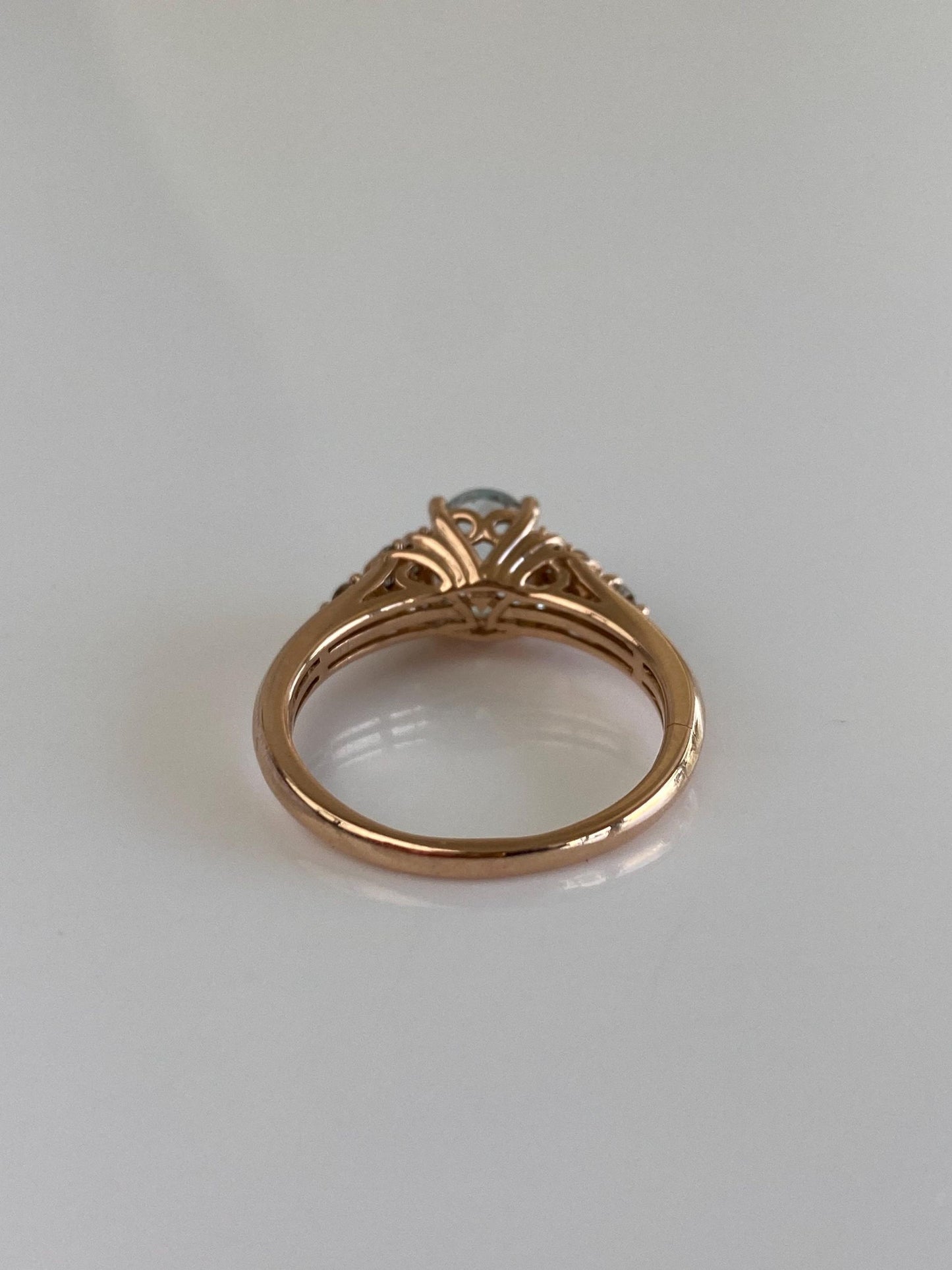 Vintage Solid 14k Rose Gold Diamond Aquamarine Ring - Size 7.5