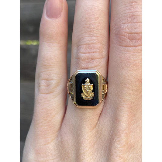 Vintage Solid 10k Yellow Gold Onyx 1944 Class Ring - Size 5.75
