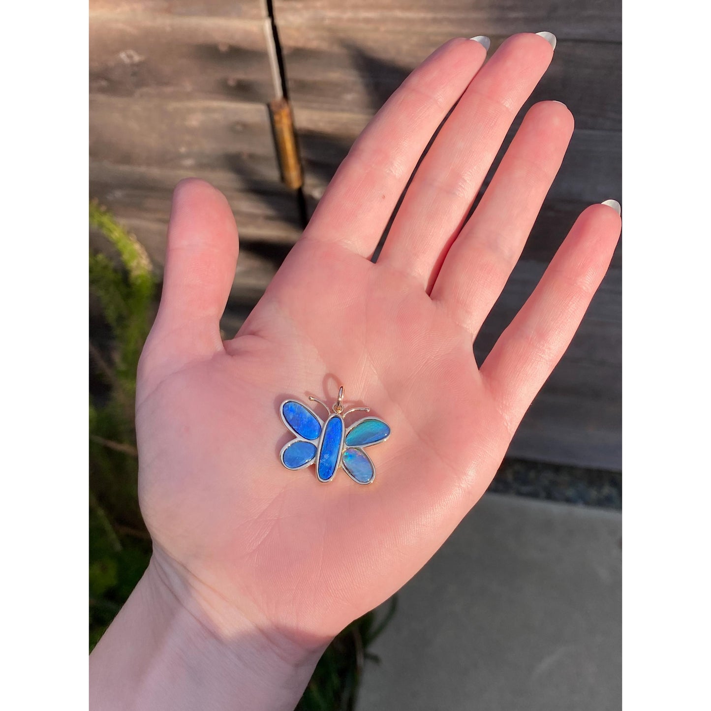 Vintage Solid 14k Yellow Gold Opal Doublet Butterfly Charm