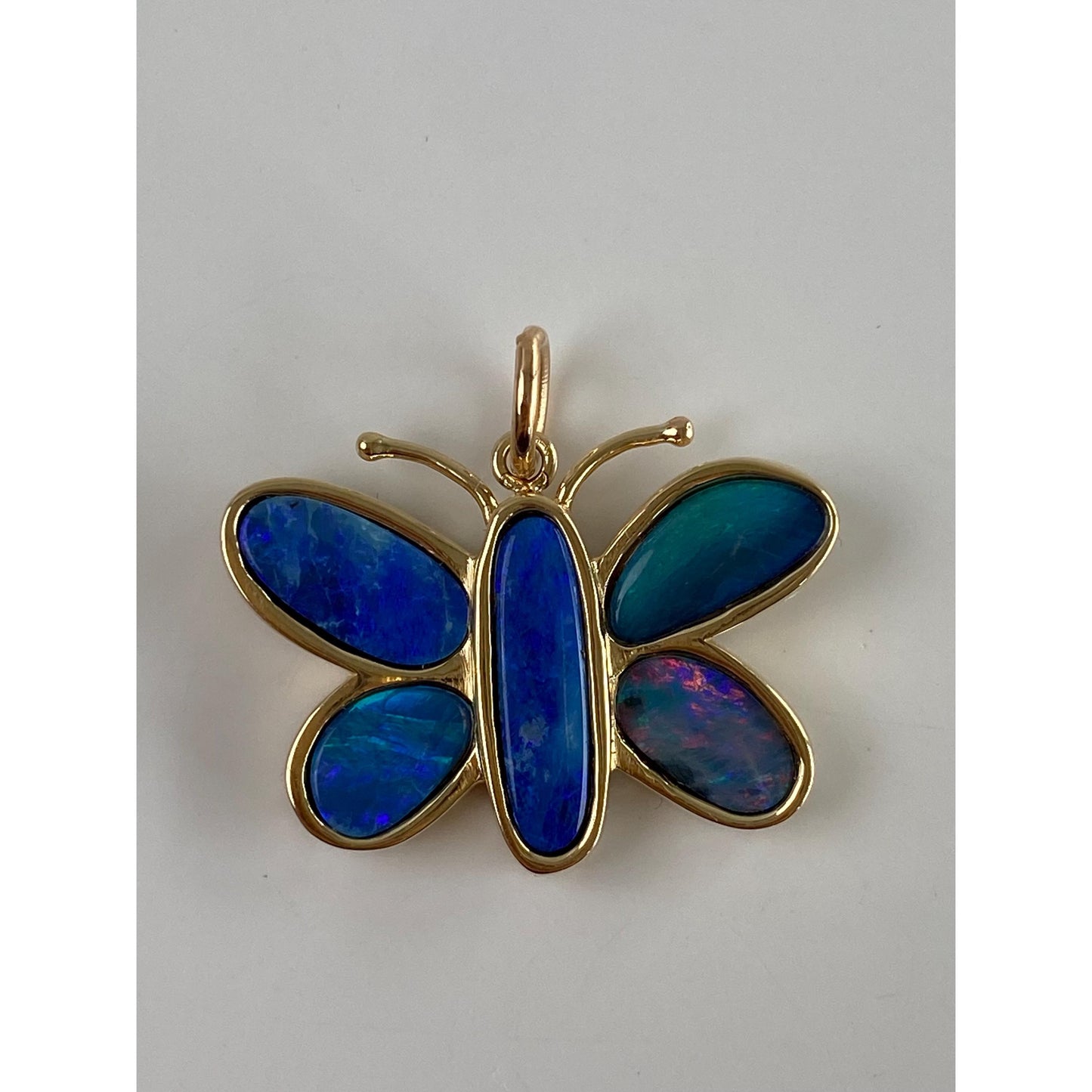 Vintage Solid 14k Yellow Gold Opal Doublet Butterfly Charm